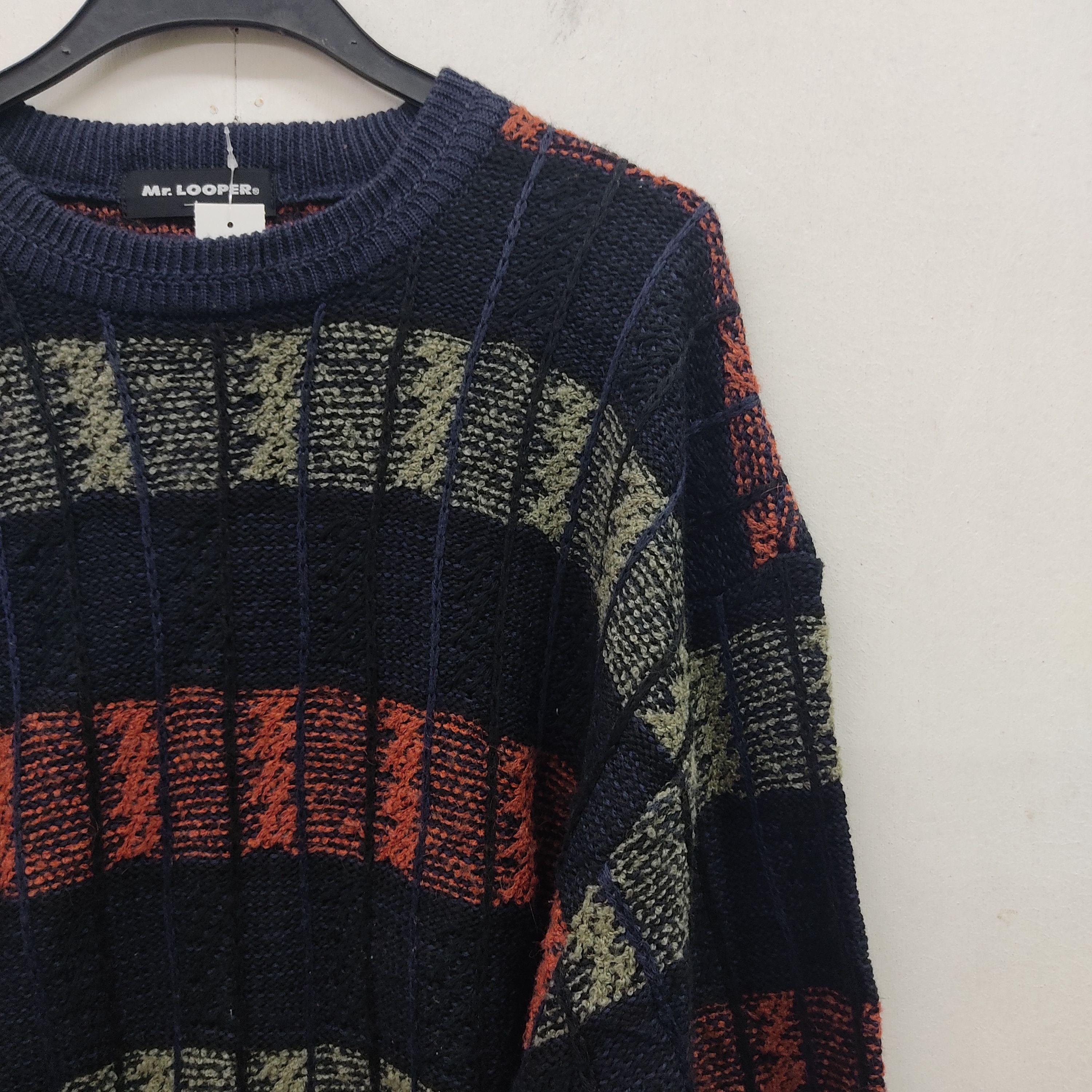 Japanese Brand Mr Looper Checked Stripe Knitwear Jumper Size US L / EU 52-54 / 3 - 7 Thumbnail