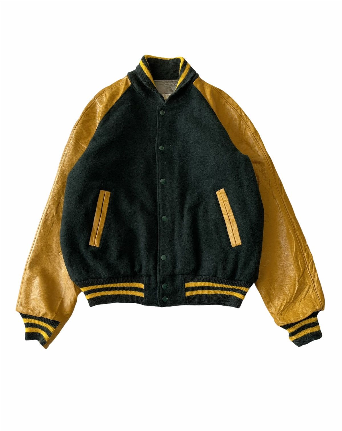 image of 80's Golden Bear Varsity Jacket in Dark Green, Men's (Size Large)