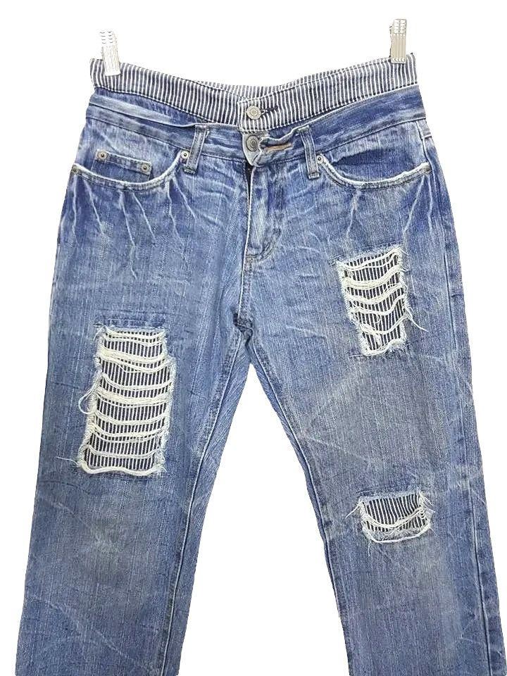 Designer × Japanese Brand Unique Hickory Patchwork Distressed Denim Jeans Pants Size US 29 - 2 Thumbnail