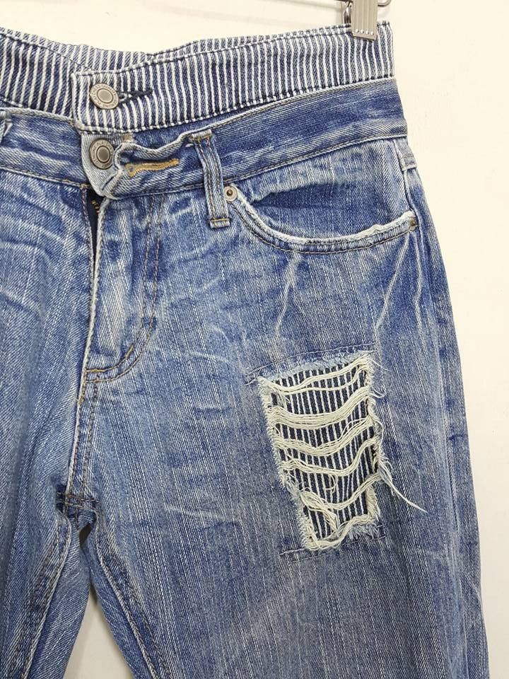 Designer × Japanese Brand Unique Hickory Patchwork Distressed Denim Jeans Pants Size US 29 - 5 Thumbnail
