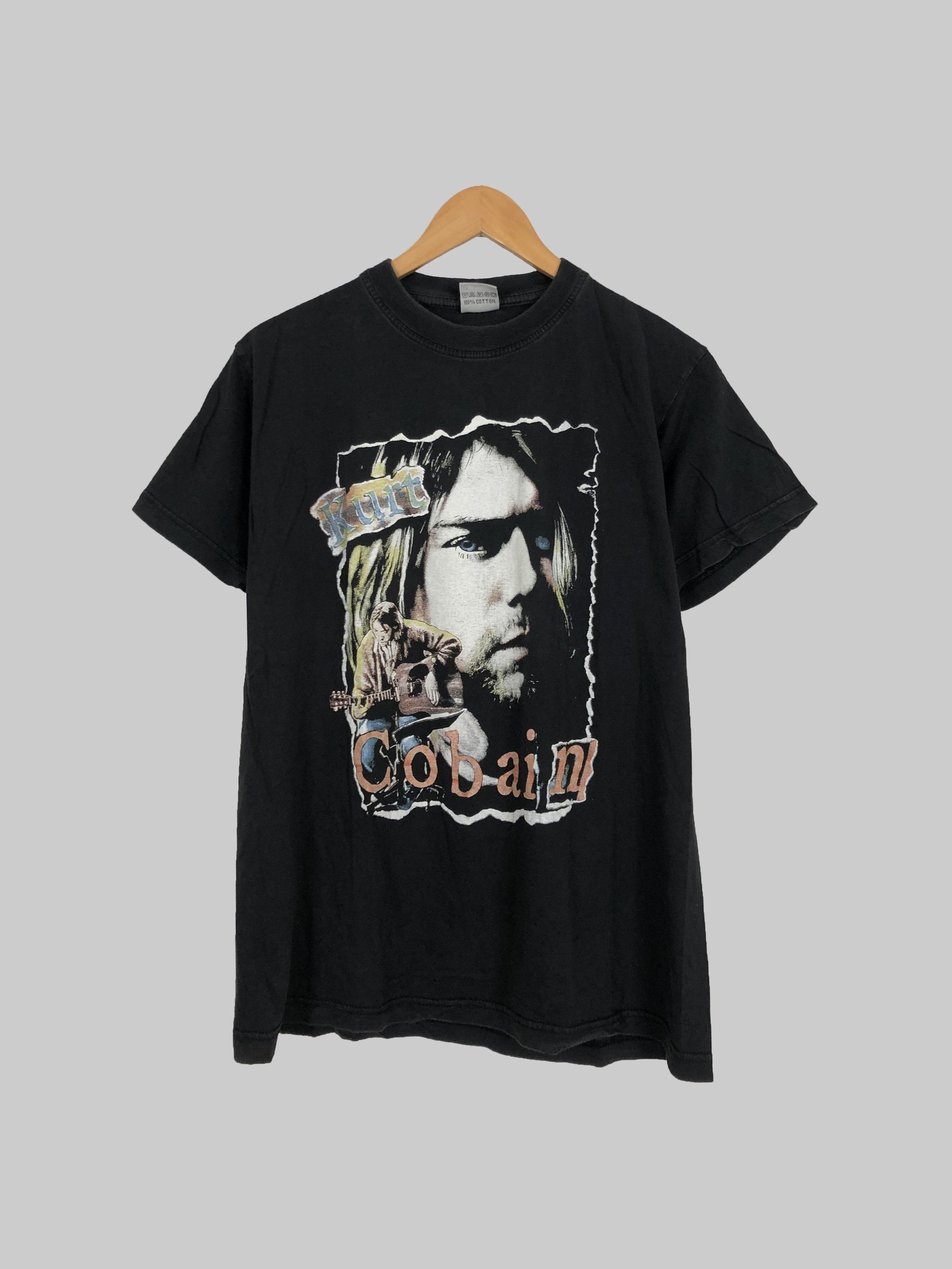 image of Band Tees x Rock T Shirt Vintage 90's Nirvana Kurt Cobain (Red Hot Chili Peppers) in Black (Size Sm