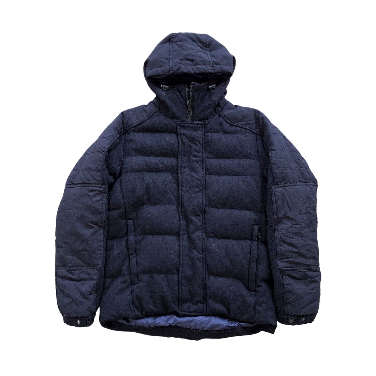 image of Jil Sander +J Hybrid Down Hoodie Jacket in Navy, Men's (Size Large)