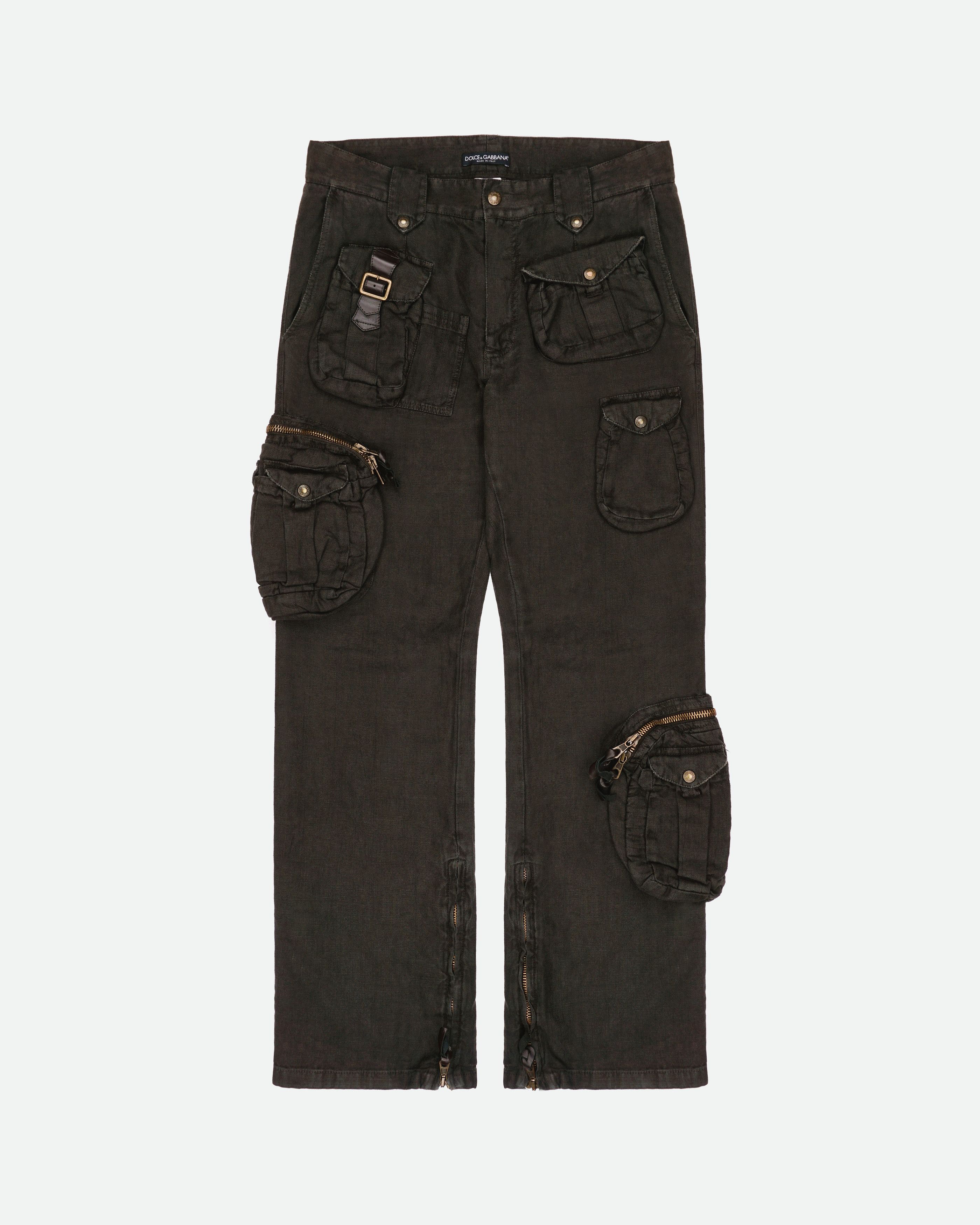 image of Dolce Gabbana Ss03 Hunting Cargo Pants in Black Brown, Men's (Size 32)