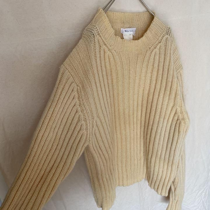 image of Yohji Yamamoto Thick Ribbed Knit Sweater in Cream, Men's (Size Medium)