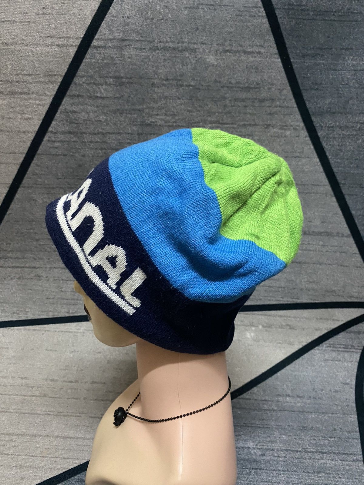 Japanese Brand Pantanal Big Logo Striped 3 Colour Beanie Hat Size ONE SIZE - 4 Thumbnail