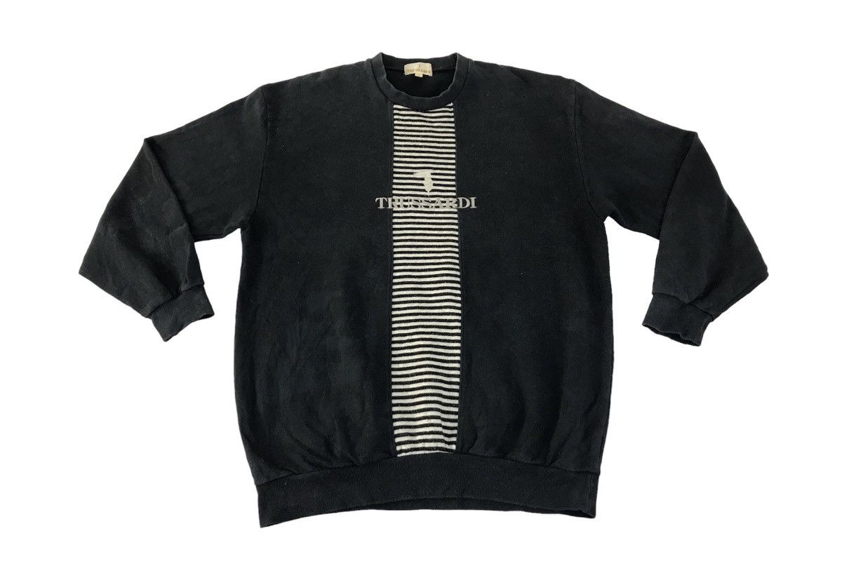 Trussardi × Vintage Hype 90s Trussardi Sweatshirt Crew Neck Striped Chest Size US L / EU 52-54 / 3 - 1 Thumbnail