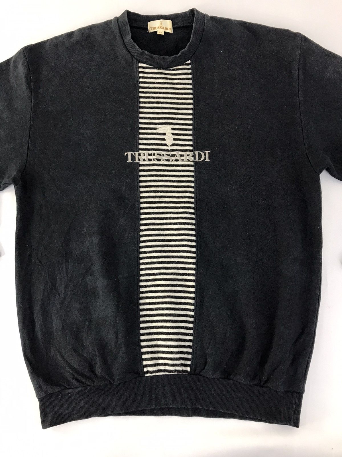 Trussardi × Vintage Hype 90s Trussardi Sweatshirt Crew Neck Striped Chest Size US L / EU 52-54 / 3 - 3 Thumbnail