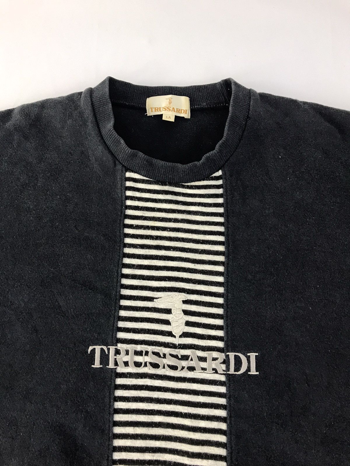 Trussardi × Vintage Hype 90s Trussardi Sweatshirt Crew Neck Striped Chest Size US L / EU 52-54 / 3 - 4 Thumbnail
