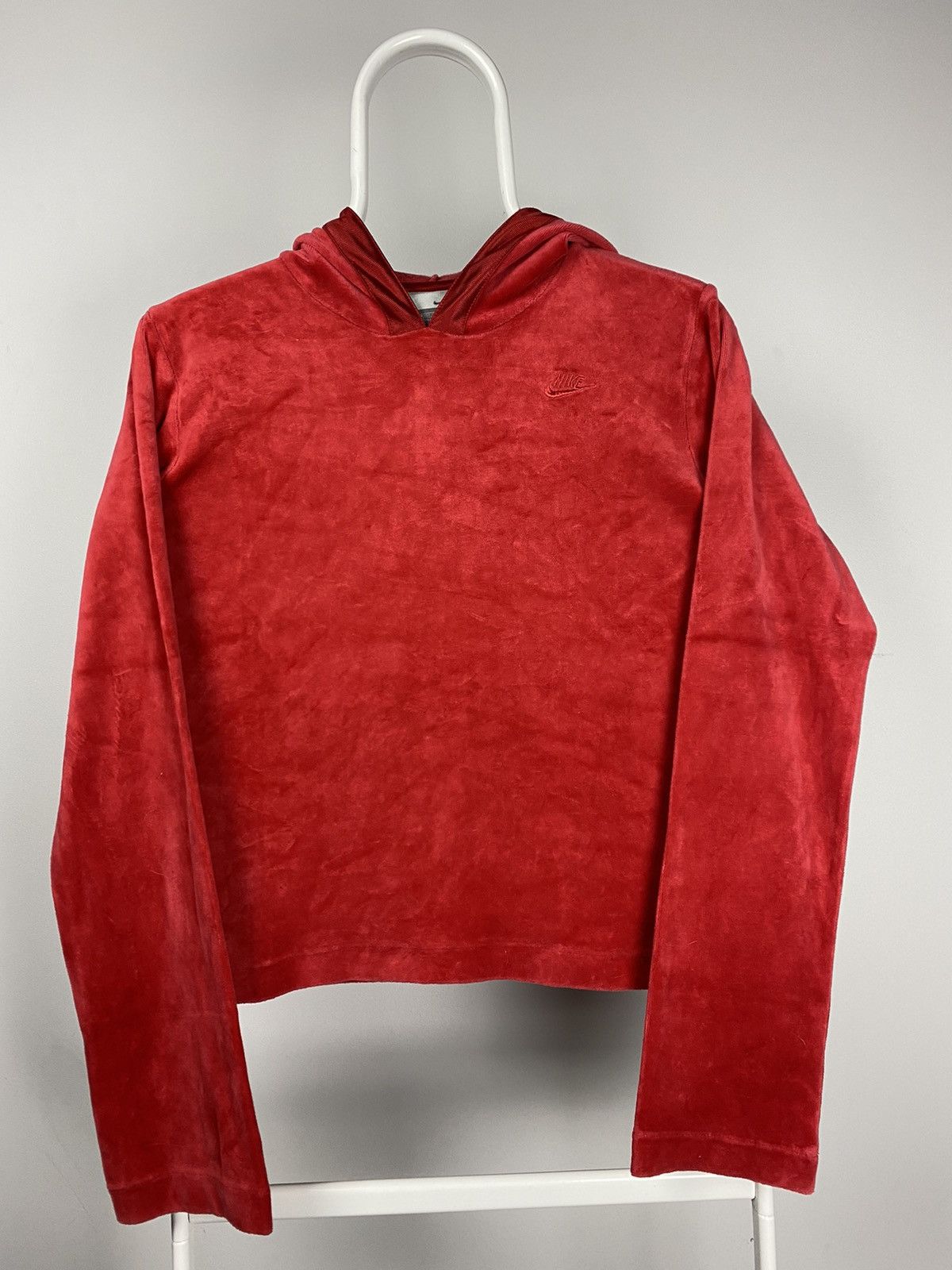Nike × Vintage Nike vintage basic velour hoodie red small logo Size US S / EU 44-46 / 1 - 1 Thumbnail