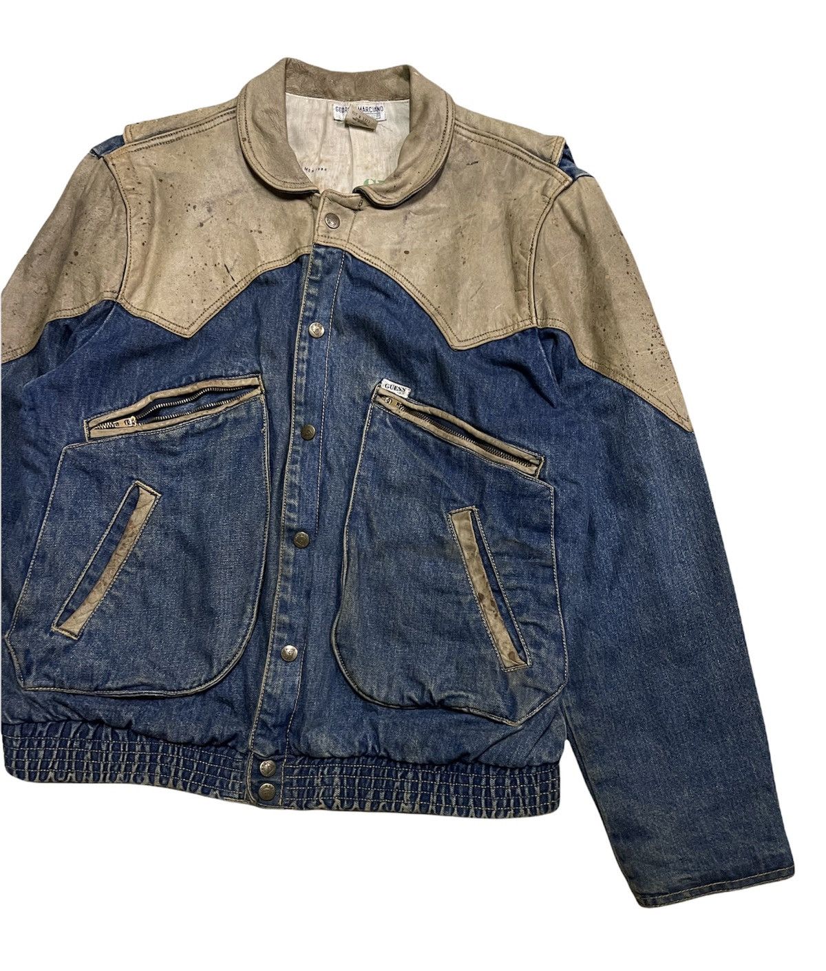 Georges Marciano 1986 G.MARCIANO DENIM LEATHER GUESS JACKET Size US S / EU 44-46 / 1 - 2 Thumbnail