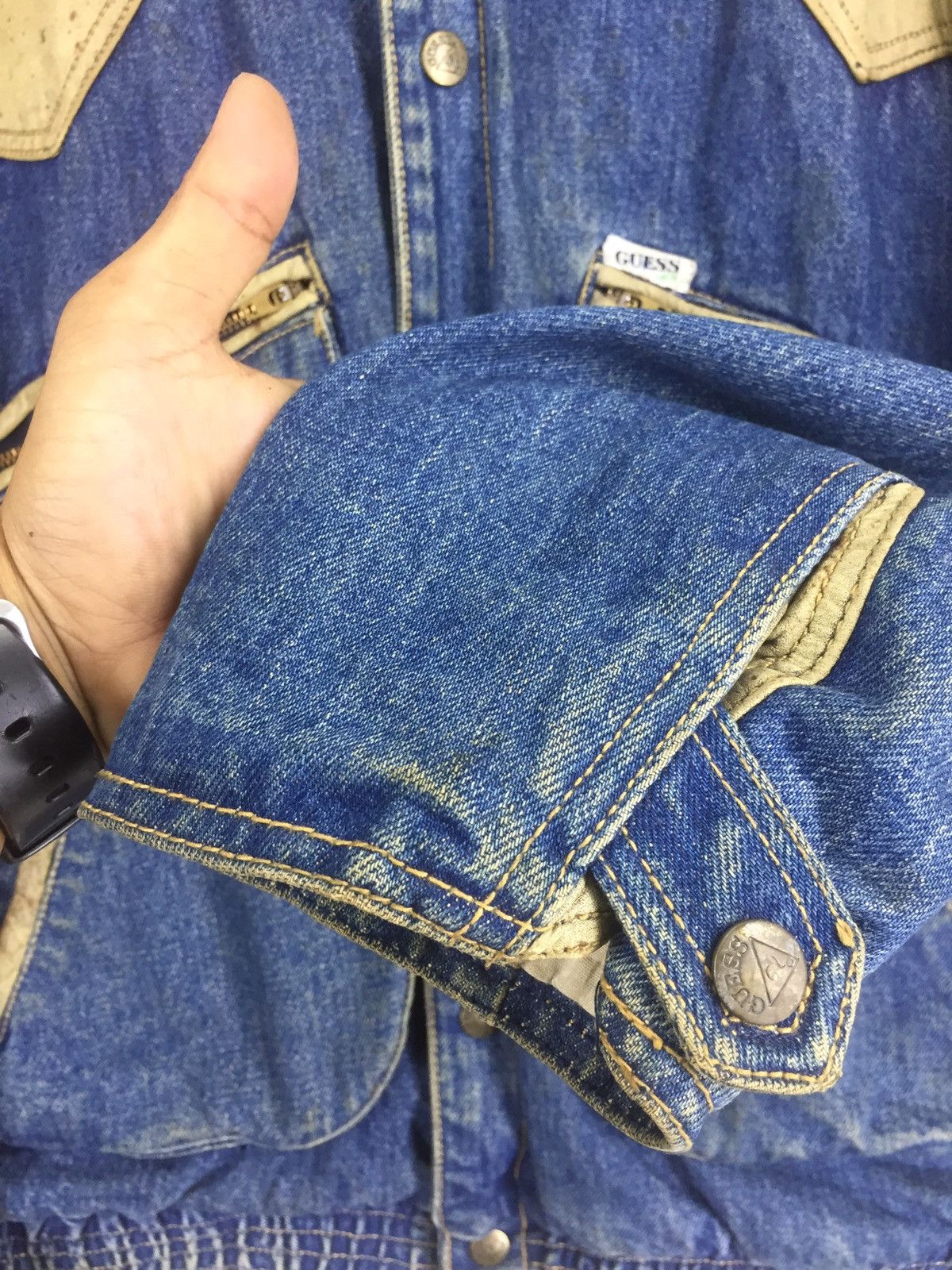 Georges Marciano 1986 G.MARCIANO DENIM LEATHER GUESS JACKET Size US S / EU 44-46 / 1 - 12 Thumbnail