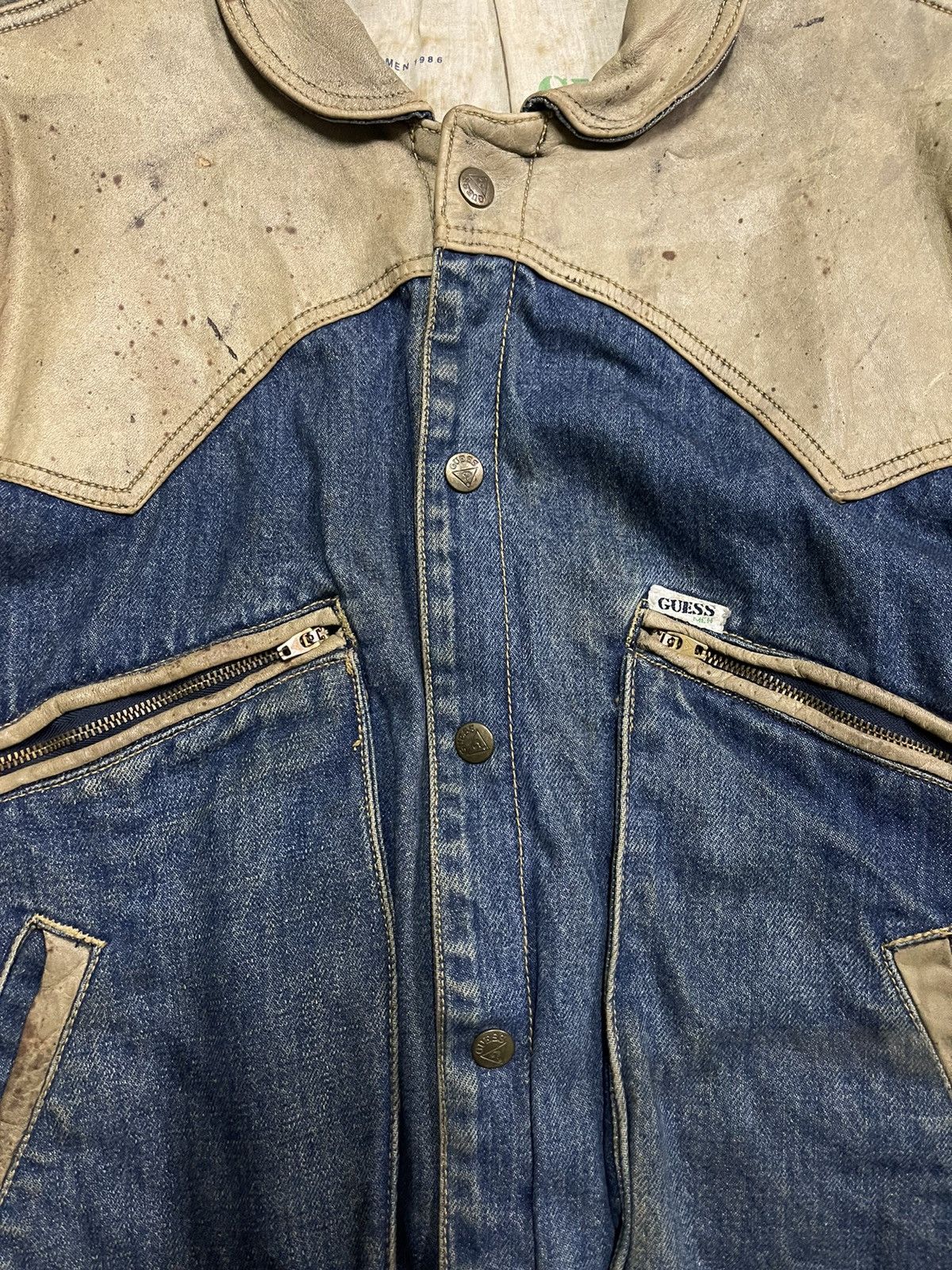 Georges Marciano 1986 G.MARCIANO DENIM LEATHER GUESS JACKET Size US S / EU 44-46 / 1 - 20 Thumbnail