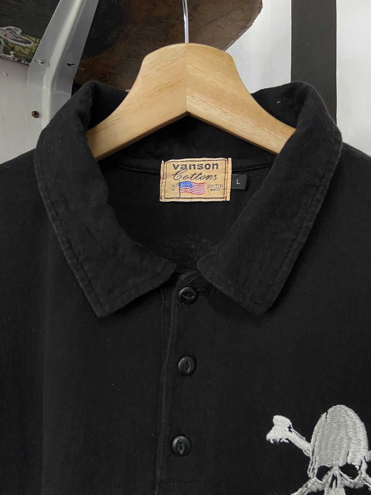 Vanson Leathers × Vintage Vintage Vanson Skull Crossbones Embroidered Polos Size US M / EU 48-50 / 2 - 9 Thumbnail