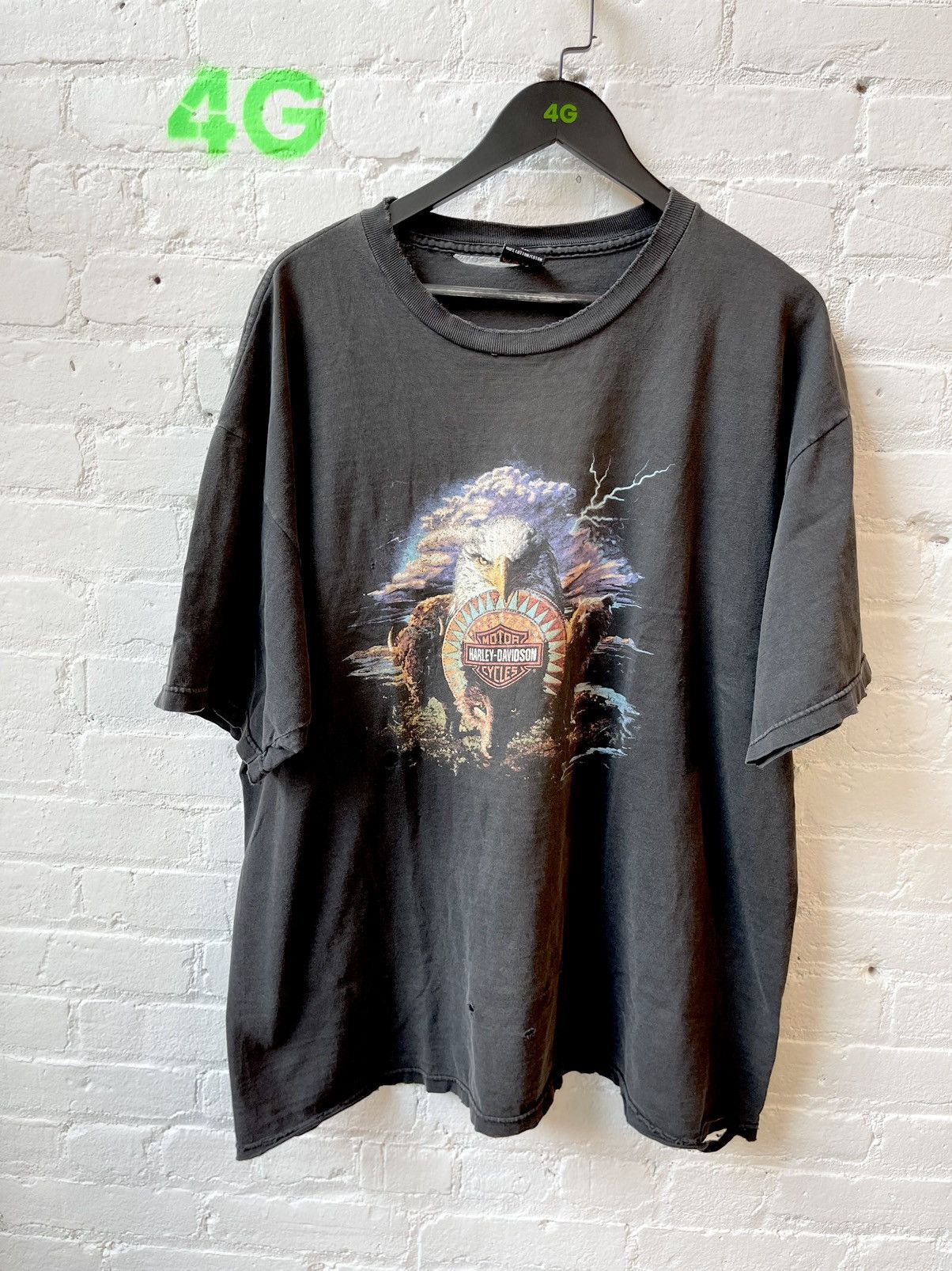 Harley Davidson × Vintage Vintage 90s THRASHED Harley Davidson Eagle Thunder Shirt 2XL Size US XXL / EU 58 / 5 - 3 Thumbnail