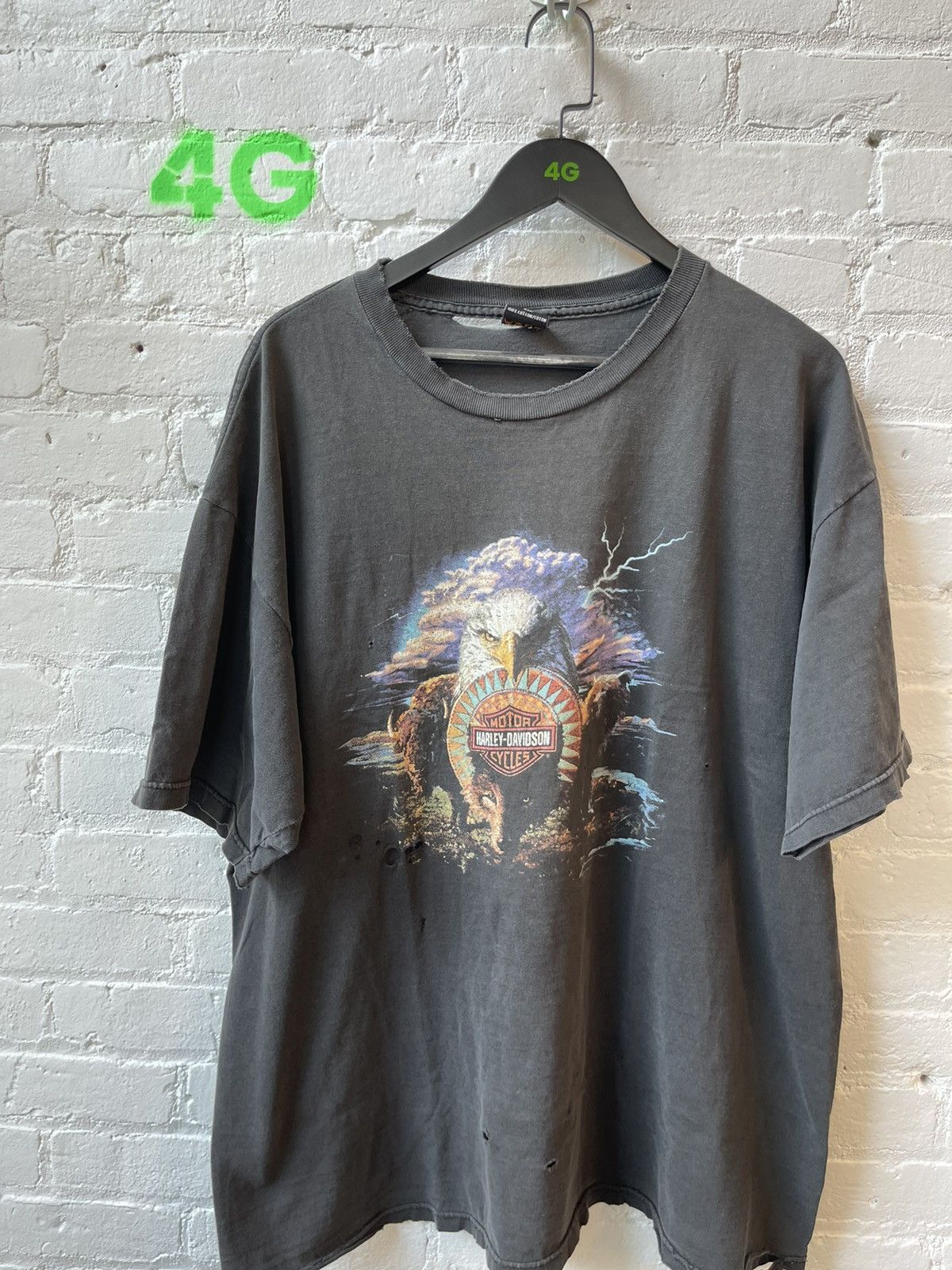 Harley Davidson × Vintage Vintage 90s THRASHED Harley Davidson Eagle Thunder Shirt 2XL Size US XXL / EU 58 / 5 - 2 Thumbnail
