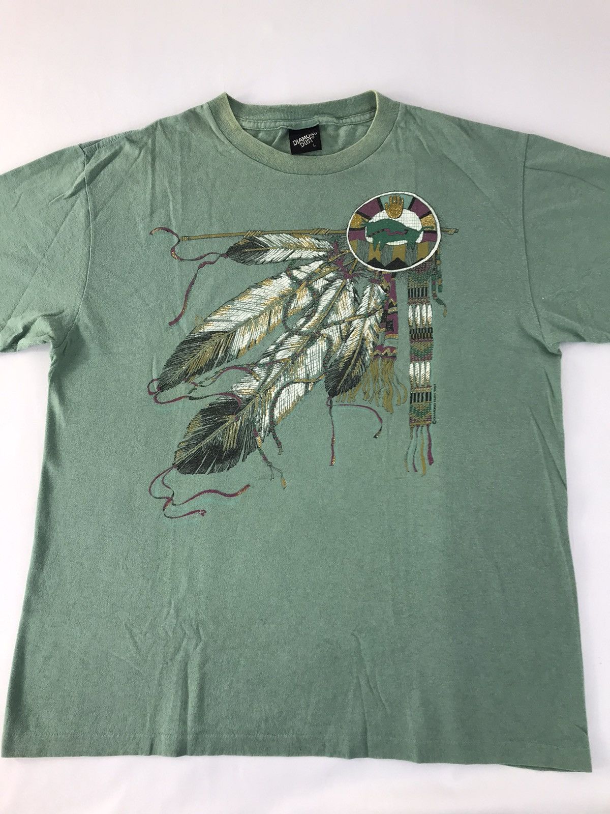 Vintage Diamond Dust Red Indian Feather Tee T-shirt Printed Size US L / EU 52-54 / 3 - 3 Thumbnail