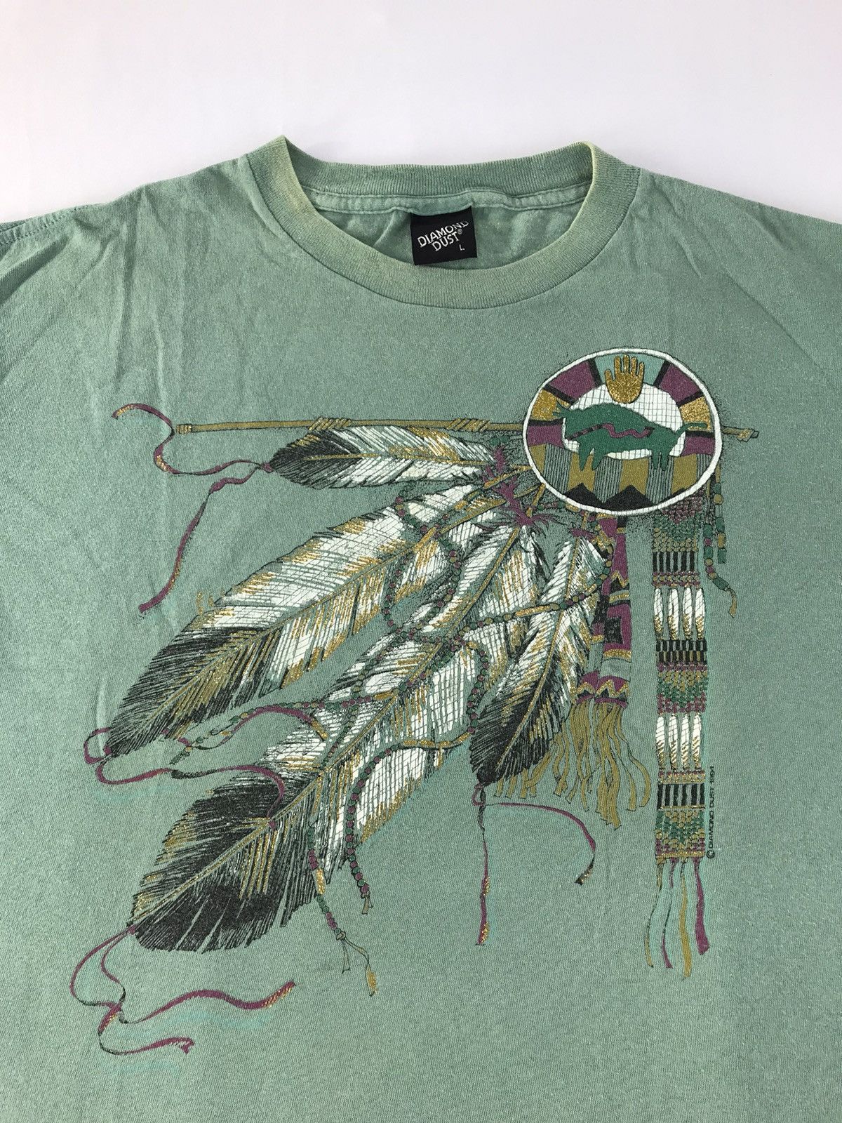 Vintage Diamond Dust Red Indian Feather Tee T-shirt Printed Size US L / EU 52-54 / 3 - 4 Thumbnail