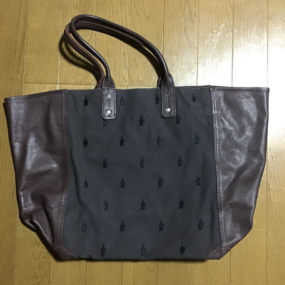 image of Undercover Middle Finger Embroidered Tote Bag in Black, Men's
