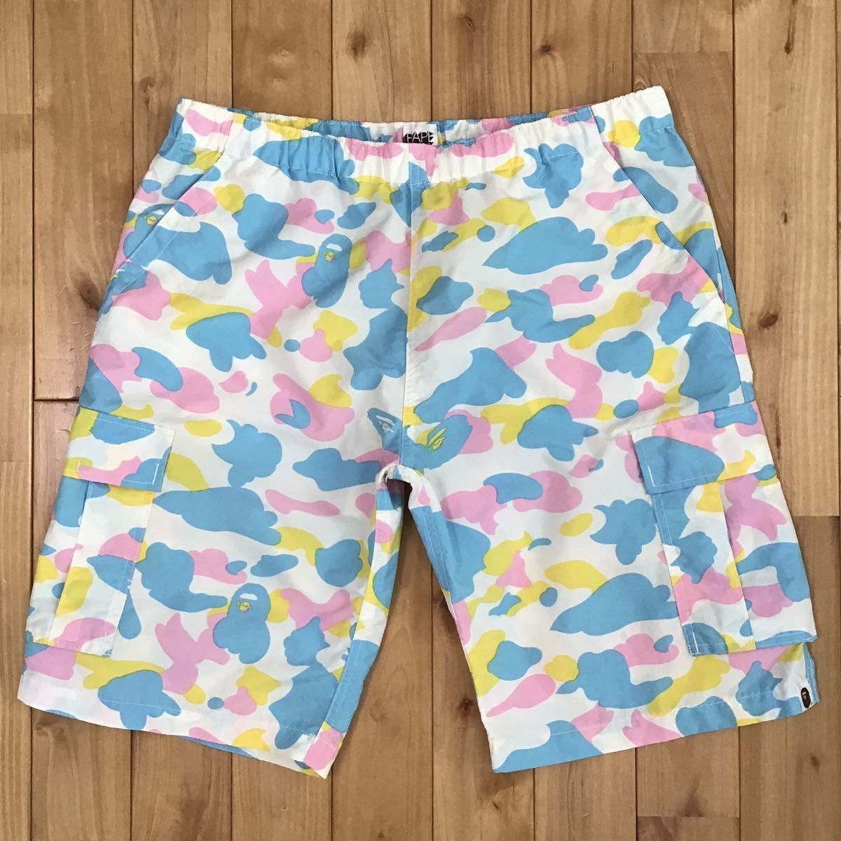 image of Cotton Candy Camo Nylon Cargo Shorts Multi Camo Bape ★Size L, Men's (Size 34)