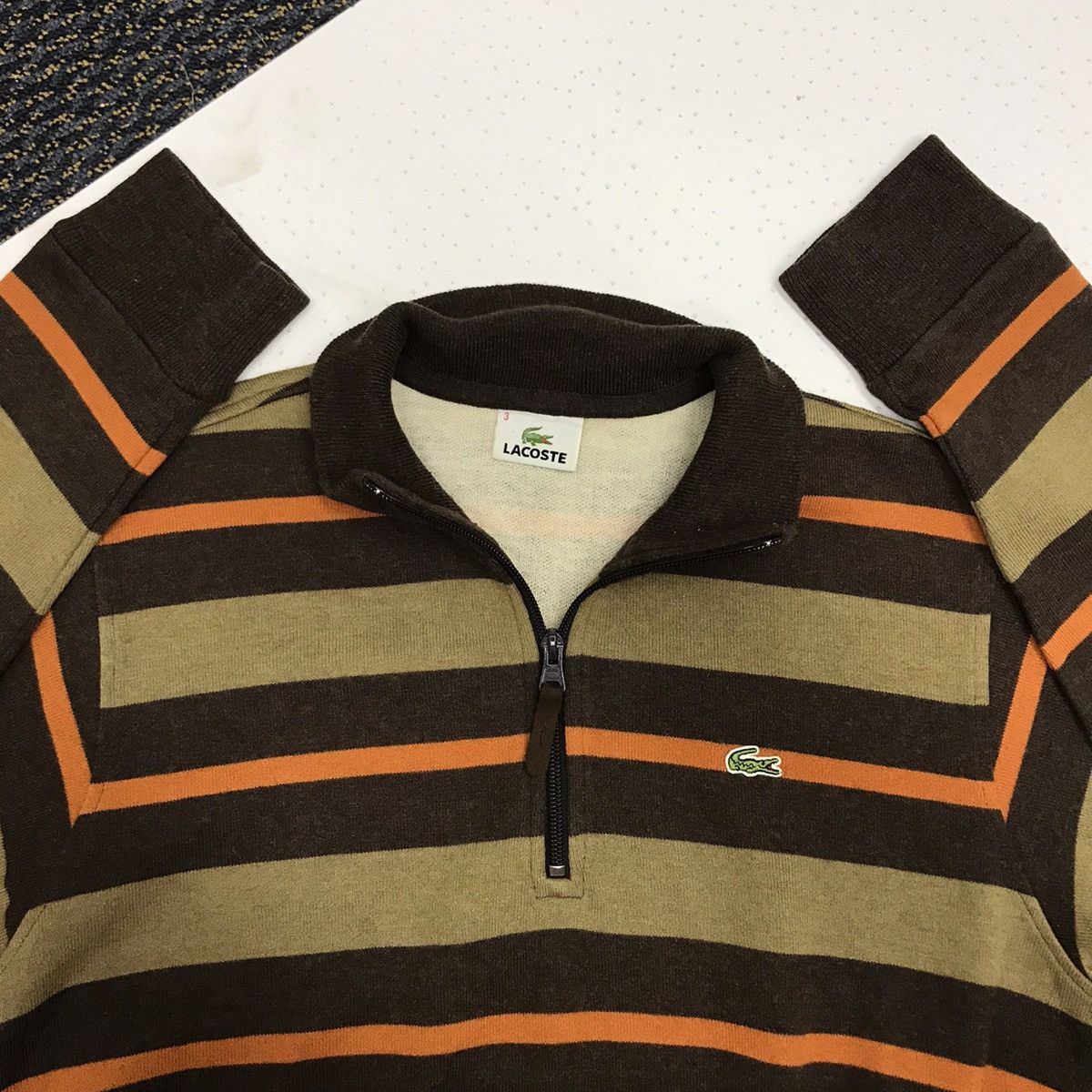 Lacoste × Vintage LACOSTE Stripe Half Zip Sweater #1129 Size US L / EU 52-54 / 3 - 4 Thumbnail