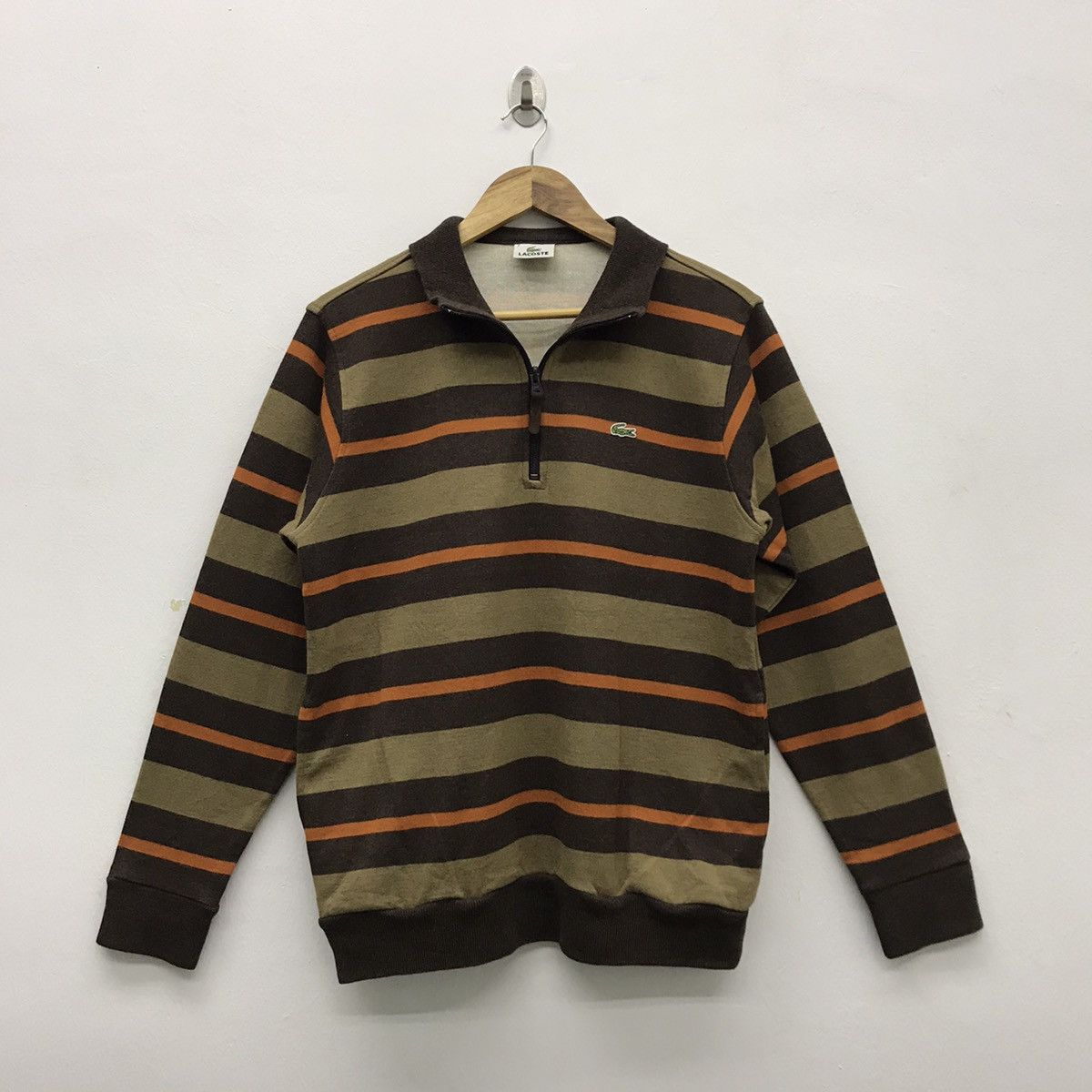 Lacoste × Vintage LACOSTE Stripe Half Zip Sweater #1129 Size US L / EU 52-54 / 3 - 1 Thumbnail