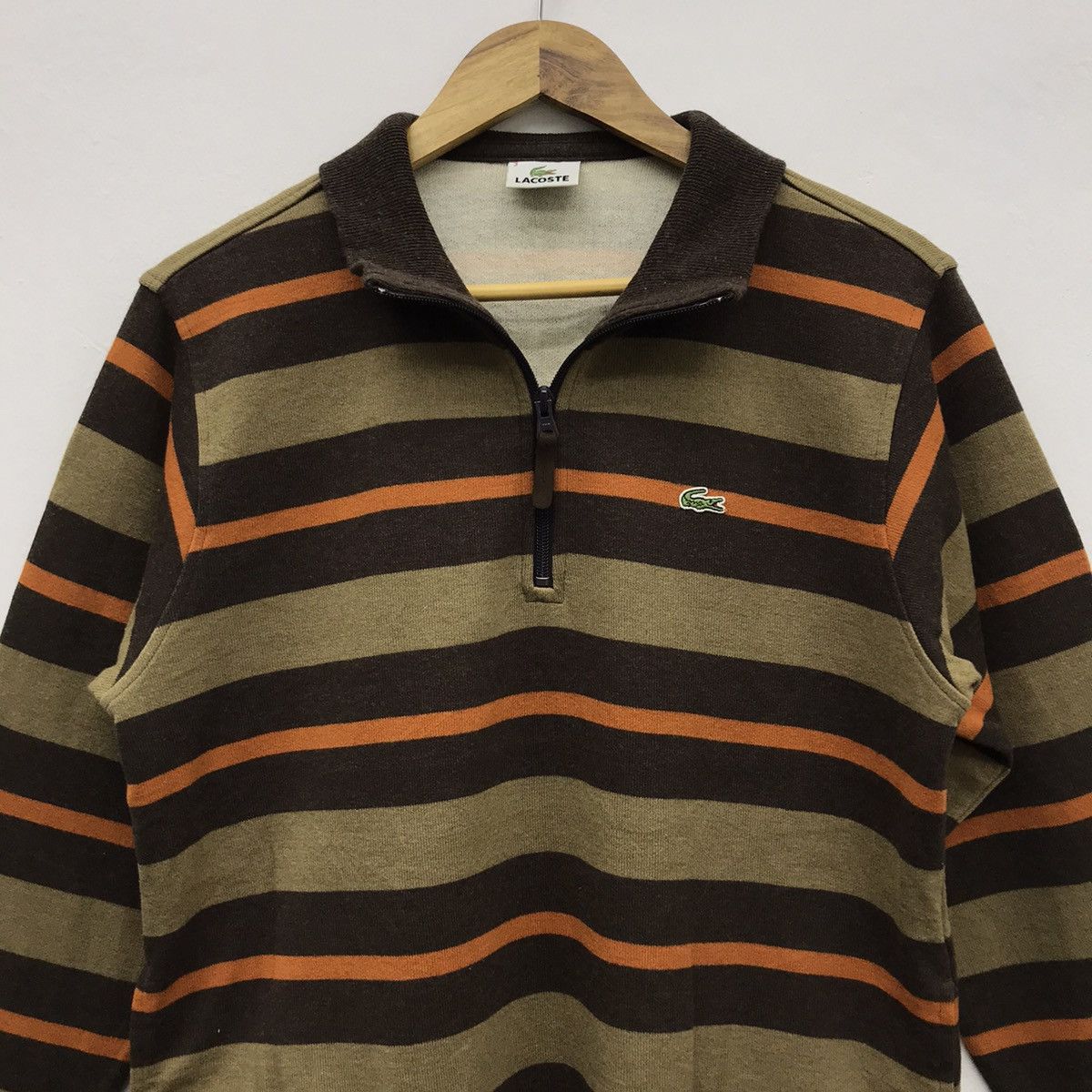 Lacoste × Vintage LACOSTE Stripe Half Zip Sweater #1129 Size US L / EU 52-54 / 3 - 3 Thumbnail