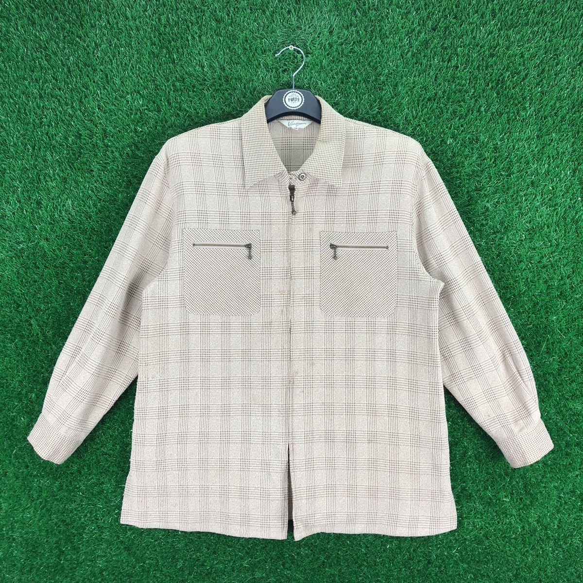 image of Vintage 80's Wool Zipper Jacket Tartan Check By Vinidiany in Nude Tartan Check, Women's (Size Mediu