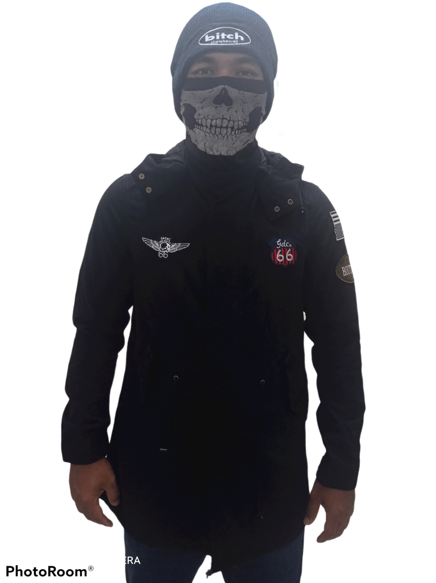 image of Gdc 66 X Route 66 Skulls Jacket Punk Style in Black, Men's (Size Small)