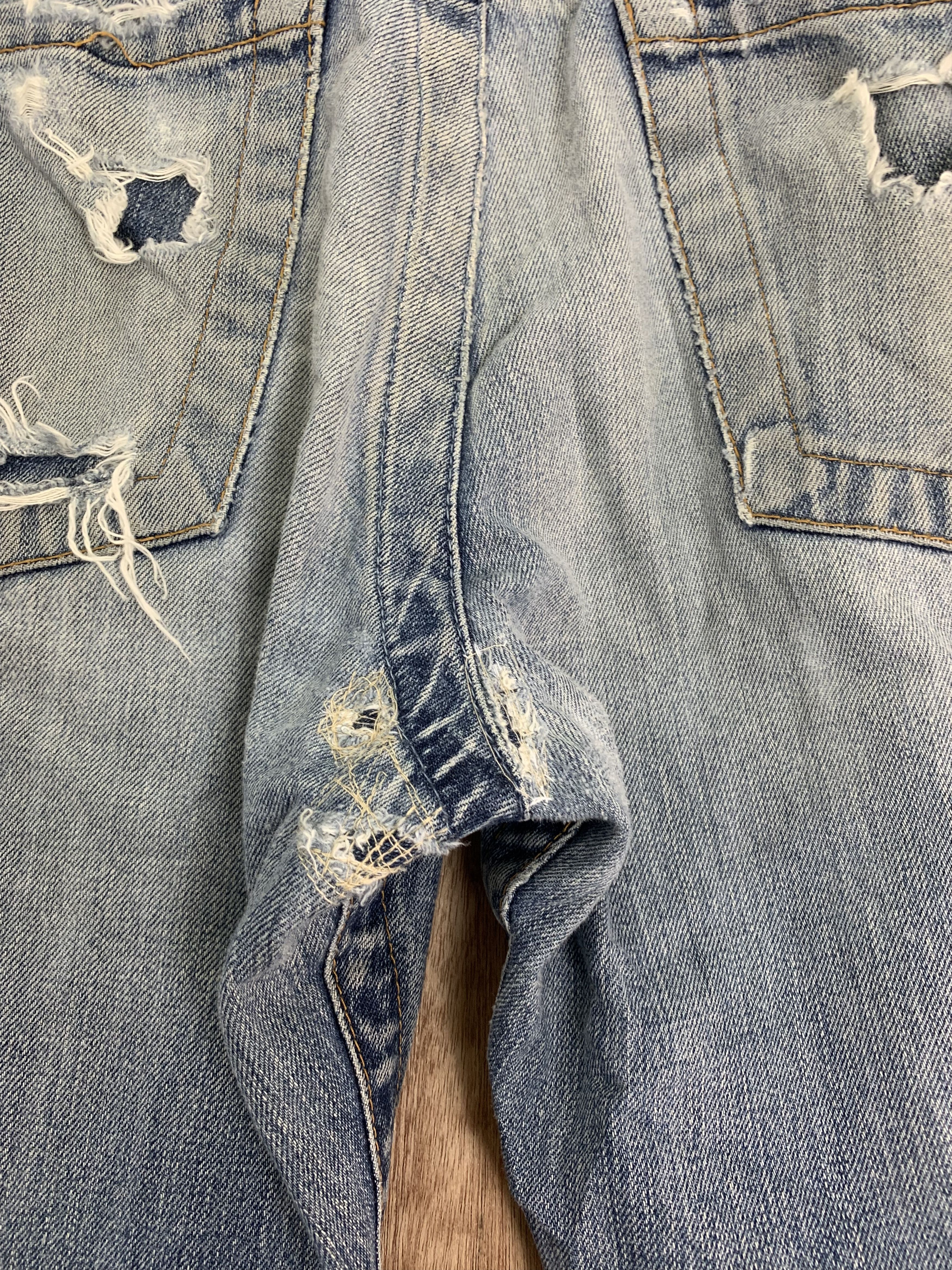 Japanese Brand 💥Parachuted💥Distressed Denim Bayvi Reconstructed Vintage Size US 35 - 19 Thumbnail