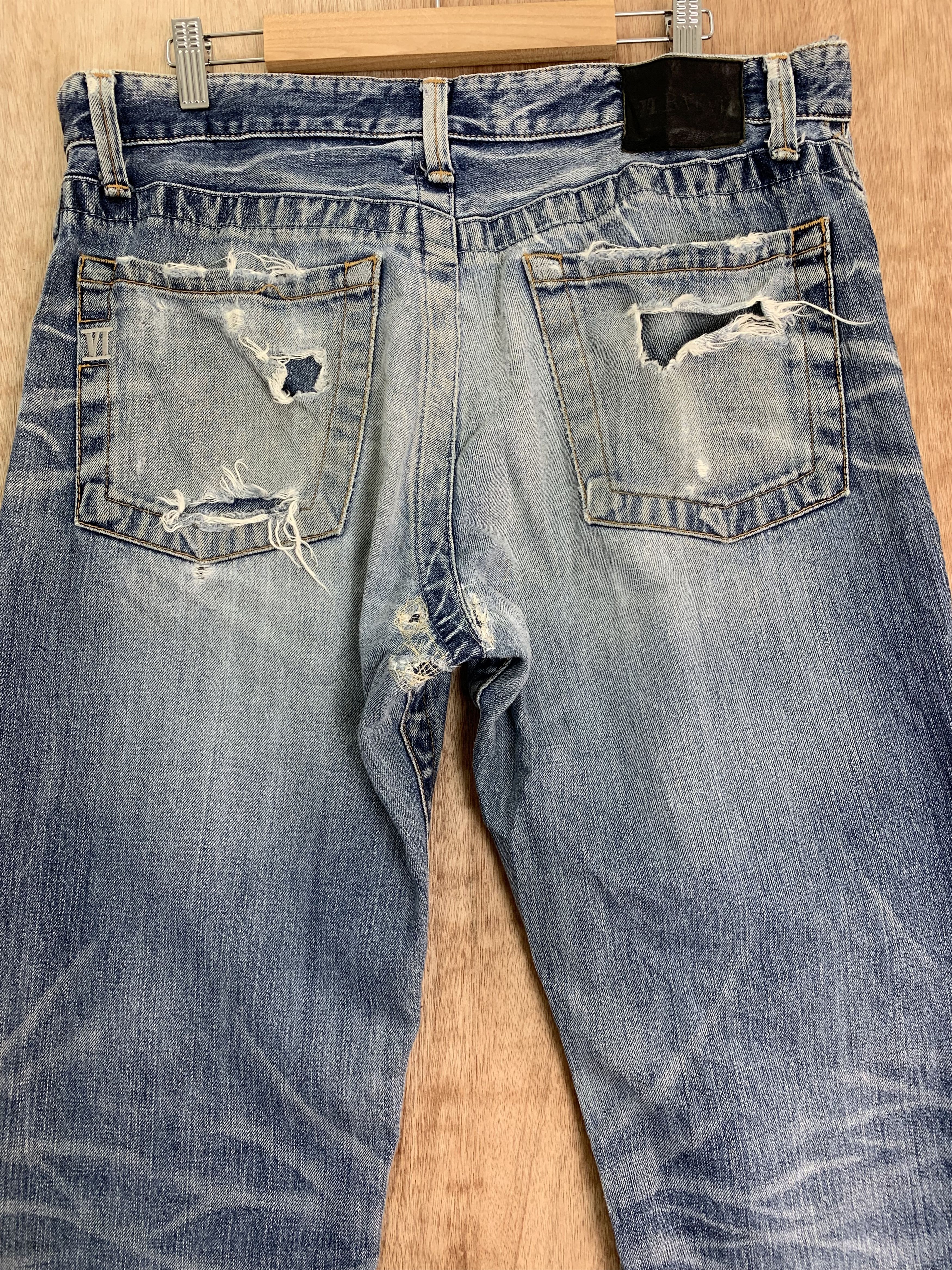 Japanese Brand 💥Parachuted💥Distressed Denim Bayvi Reconstructed Vintage Size US 35 - 18 Thumbnail