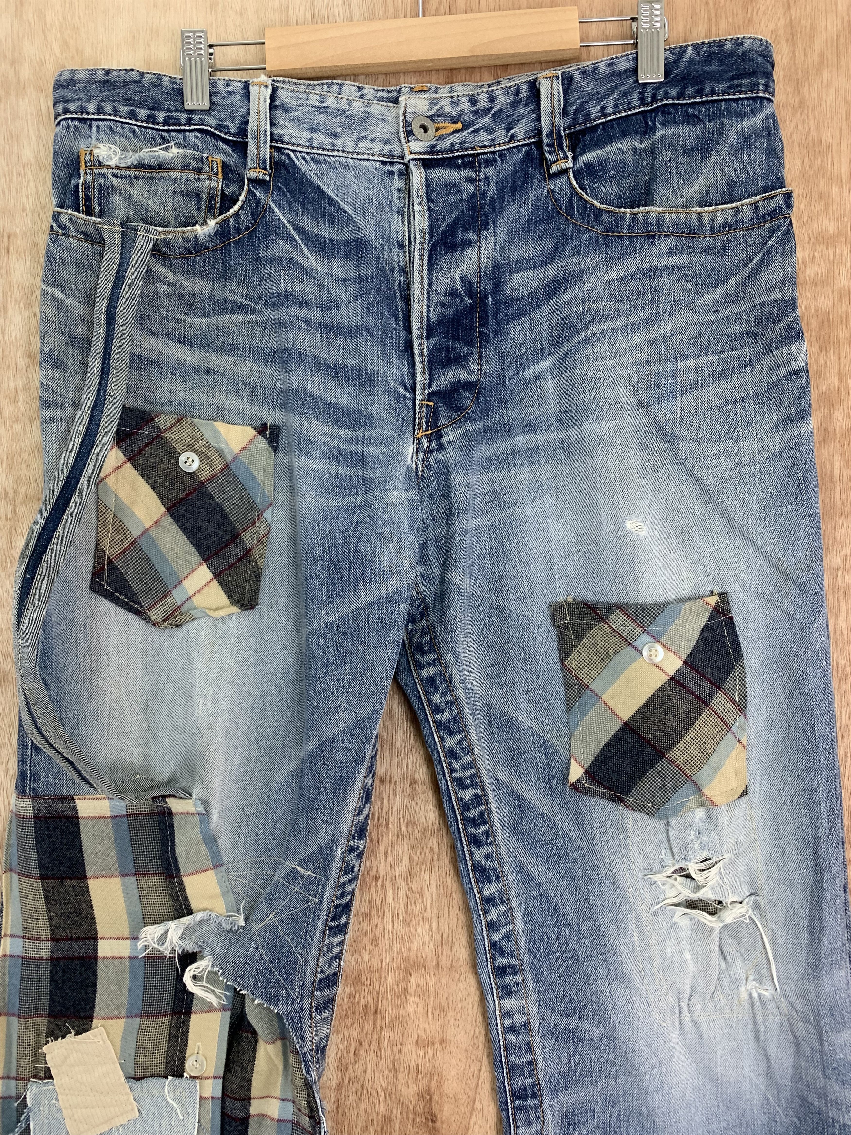 Japanese Brand 💥Parachuted💥Distressed Denim Bayvi Reconstructed Vintage Size US 35 - 2 Thumbnail