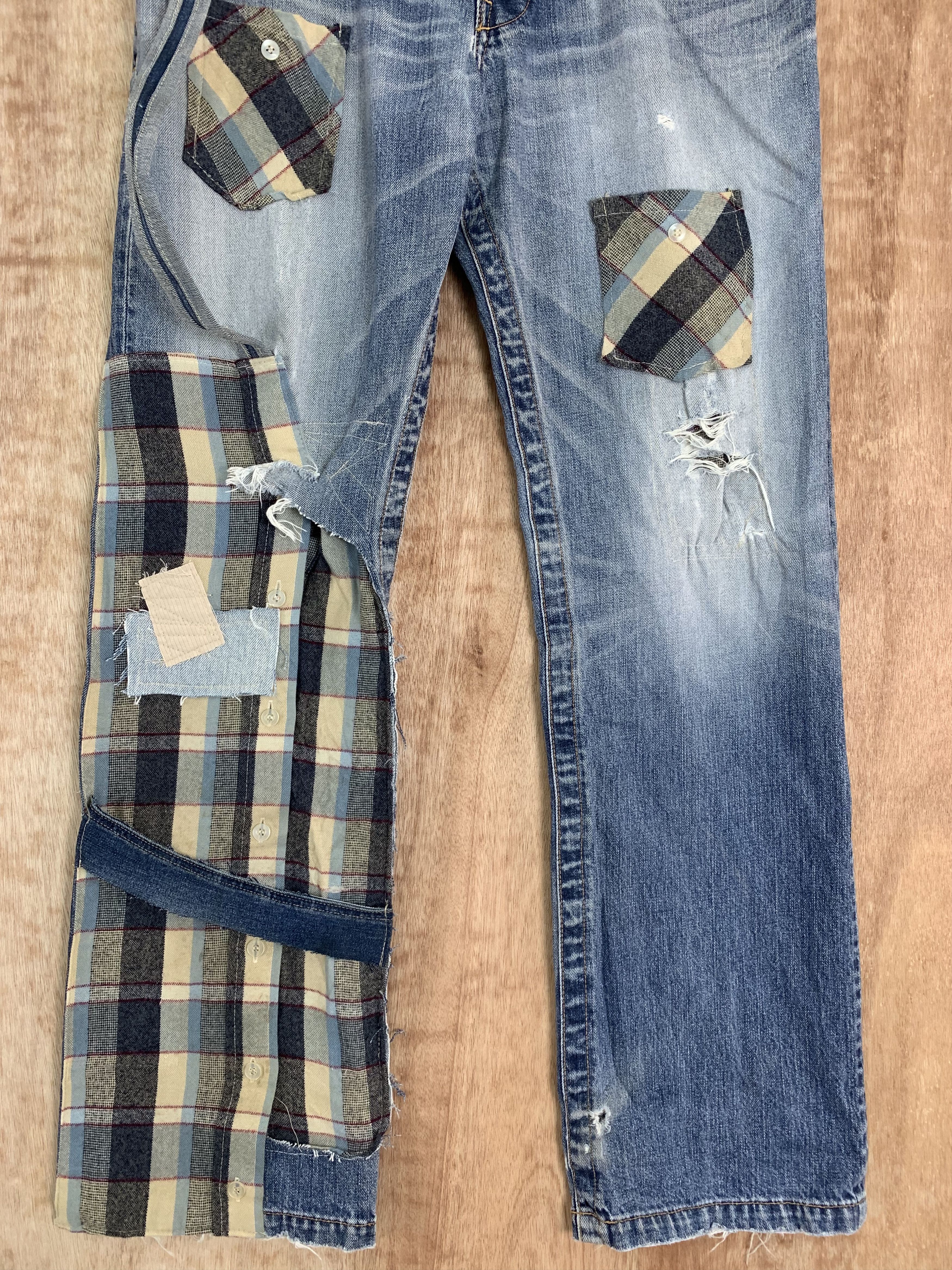 Japanese Brand 💥Parachuted💥Distressed Denim Bayvi Reconstructed Vintage Size US 35 - 3 Thumbnail