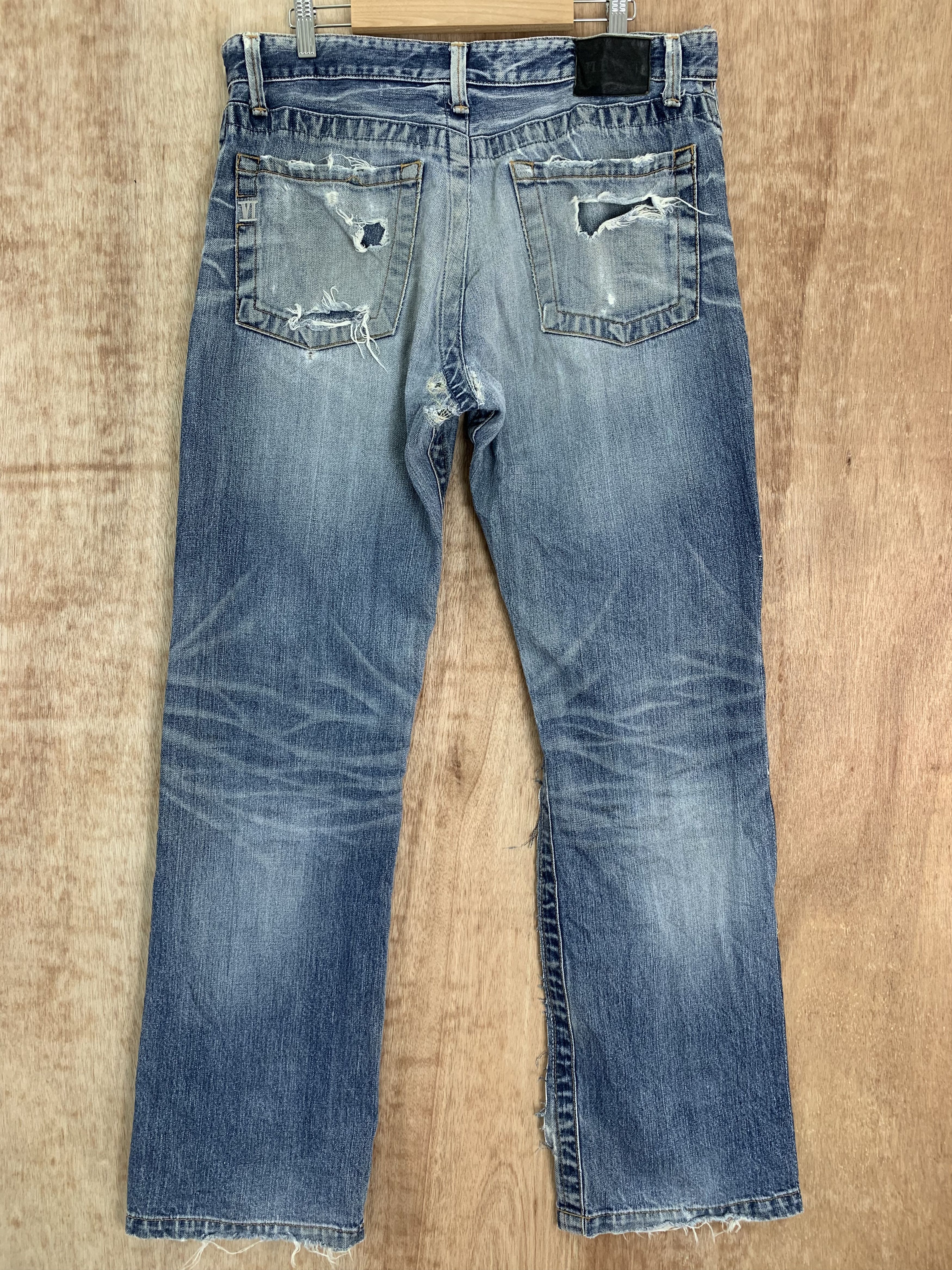 Japanese Brand 💥Parachuted💥Distressed Denim Bayvi Reconstructed Vintage Size US 35 - 12 Thumbnail