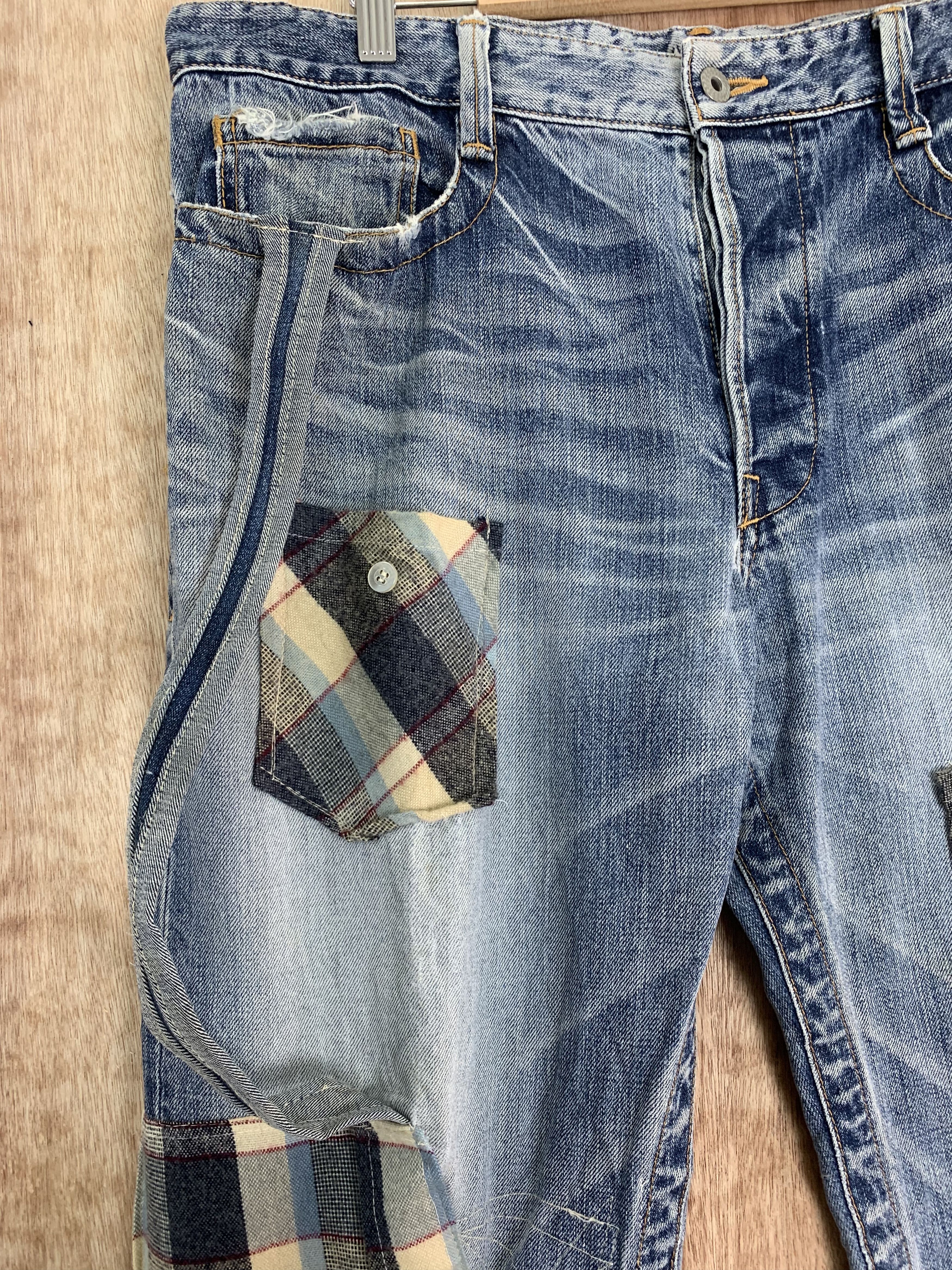 Japanese Brand 💥Parachuted💥Distressed Denim Bayvi Reconstructed Vintage Size US 35 - 9 Thumbnail