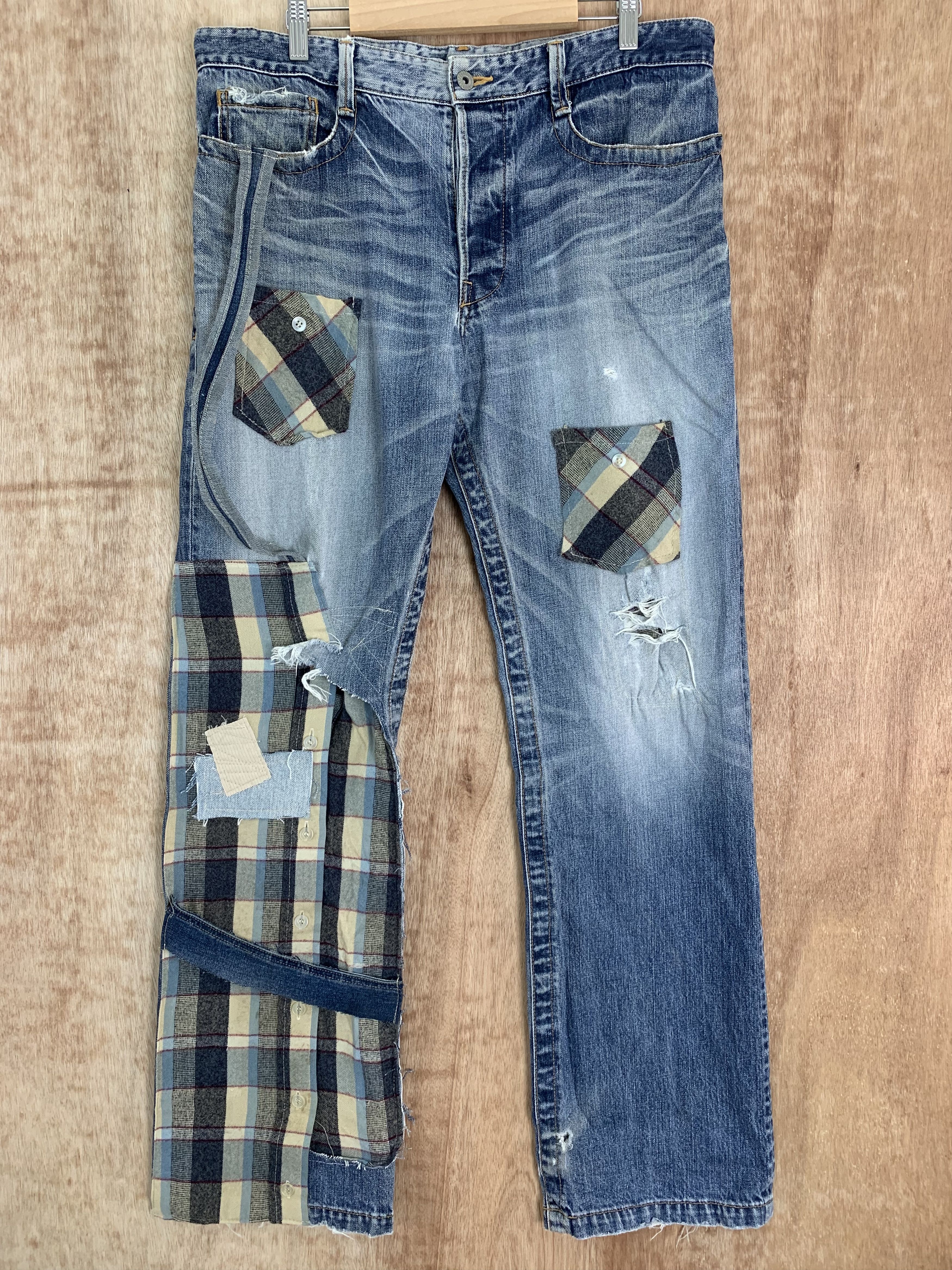 Japanese Brand 💥Parachuted💥Distressed Denim Bayvi Reconstructed Vintage Size US 35 - 1 Thumbnail