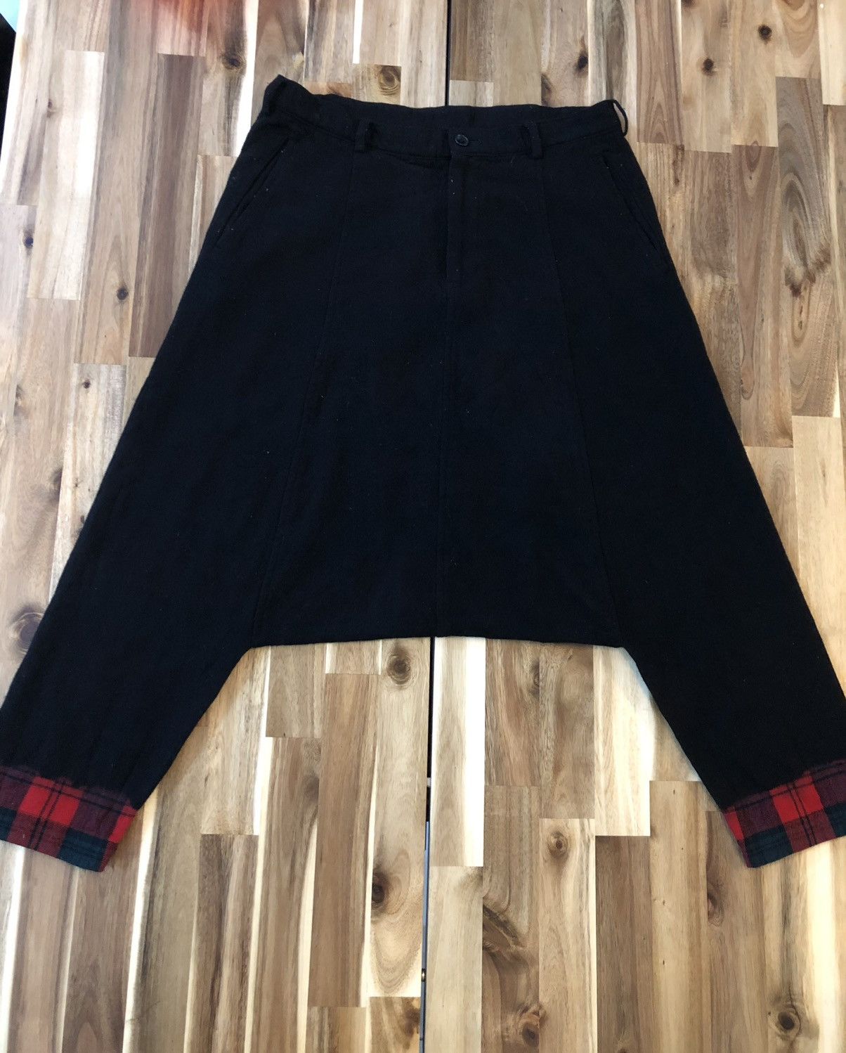 CDG by Comme des Garcons Boiled Black & Plaid Wool Sarouel Cropped Pants Size US 32 / EU 48 - 1 Thumbnail