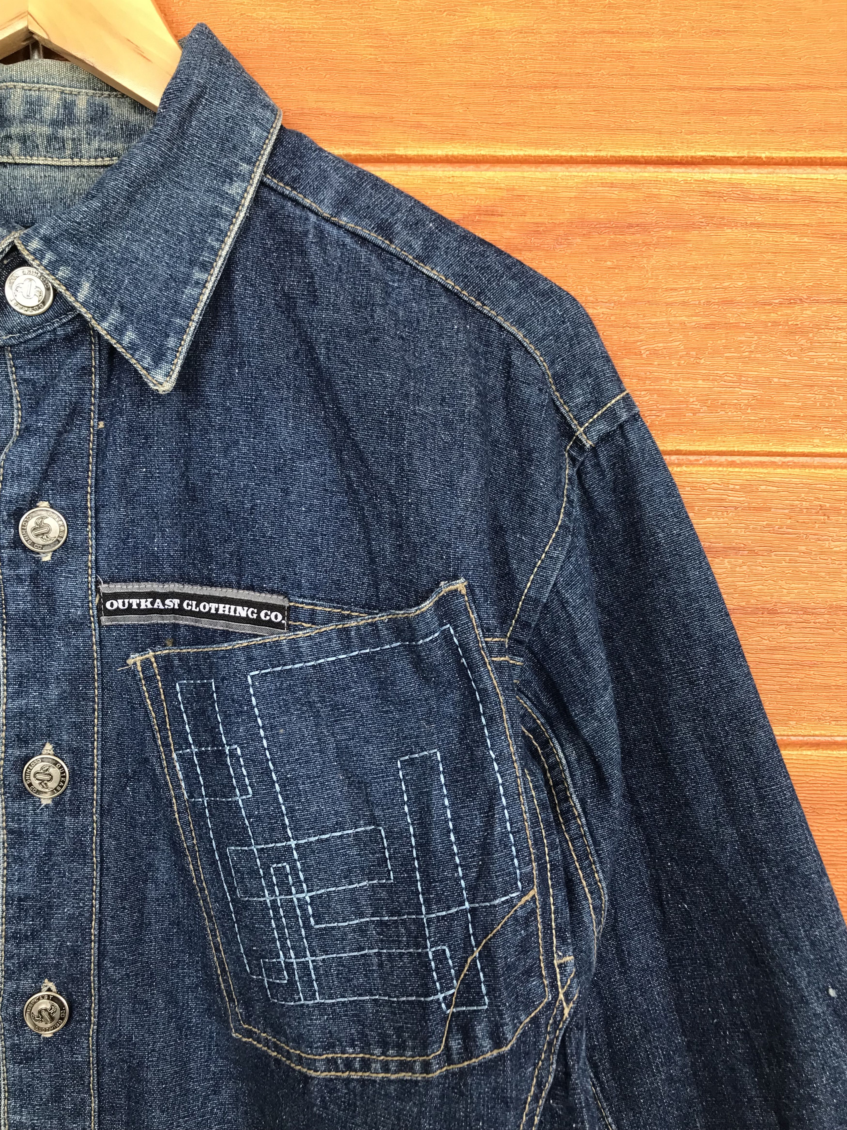Vintage Baggy Jeans Outkash Embroidered Work Denim Jacket Y2k Size US XL / EU 56 / 4 - 4 Thumbnail