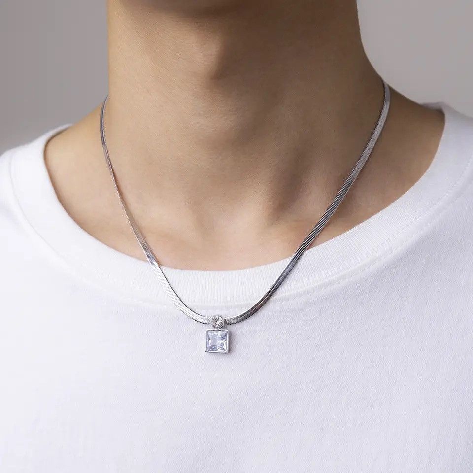 Jewelry Snake Chain with Crystal Pendant Necklace Size ONE SIZE - 1 Thumbnail