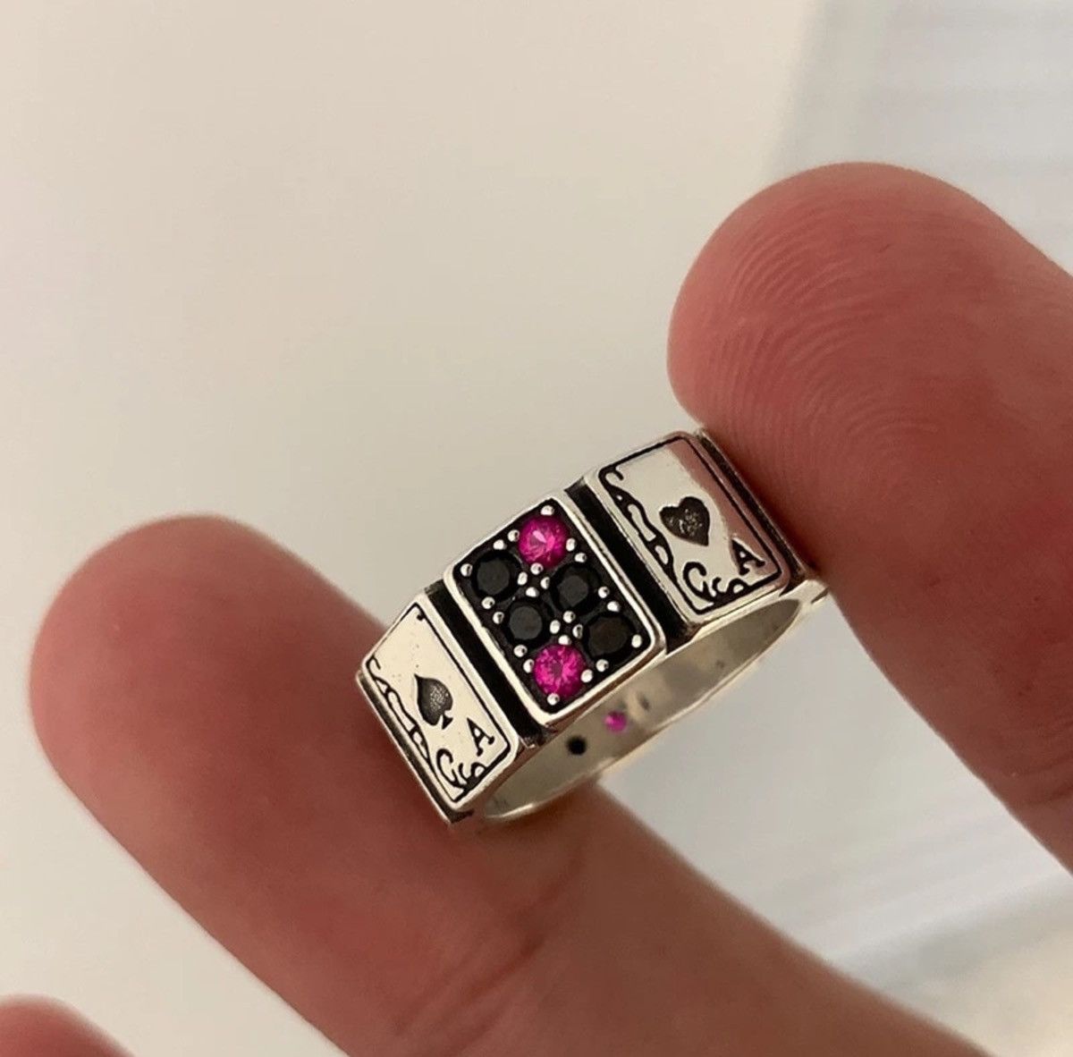 Jewelry x Vintage Ace Card Playing Poker Player Spades Hearts Ring in Silver, Men's
