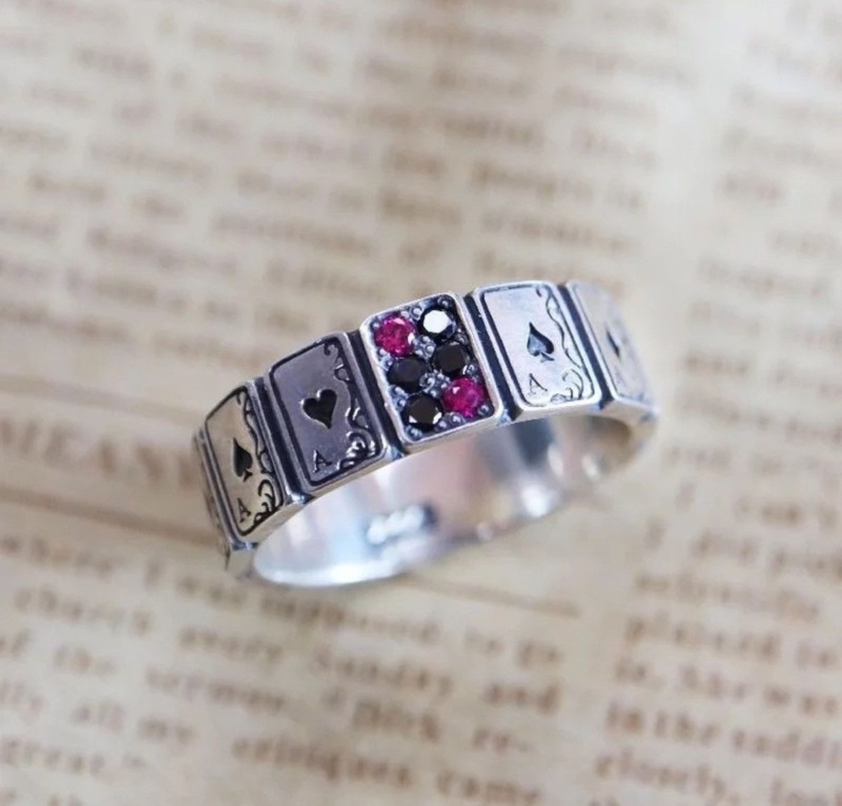 Jewelry Ace Card Playing Poker Player Spades Hearts Ring Size ONE SIZE - 4 Thumbnail