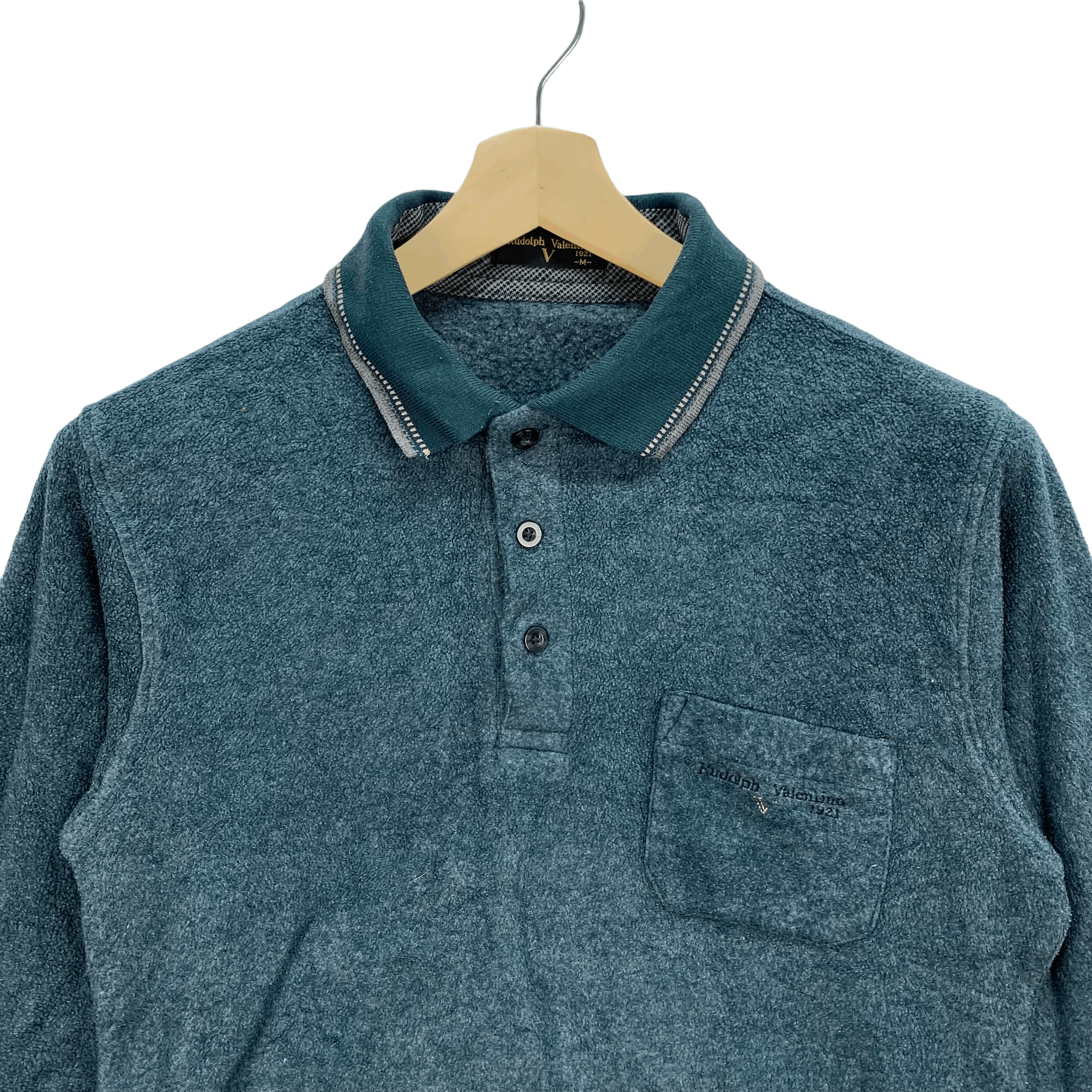 Japanese Brand Rudolph Valentino Fleece Polo Long Sleeve Shirts #3858-133 Size US M / EU 48-50 / 2 - 2 Thumbnail