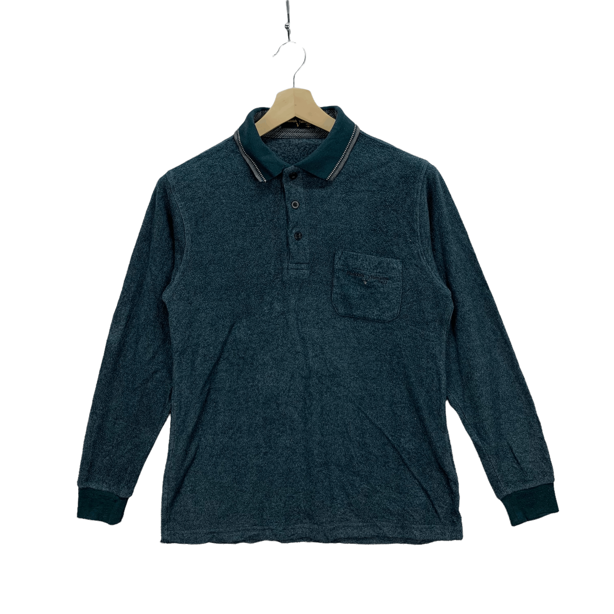 Japanese Brand Rudolph Valentino Fleece Polo Long Sleeve Shirts #3858-133 Size US M / EU 48-50 / 2 - 1 Thumbnail