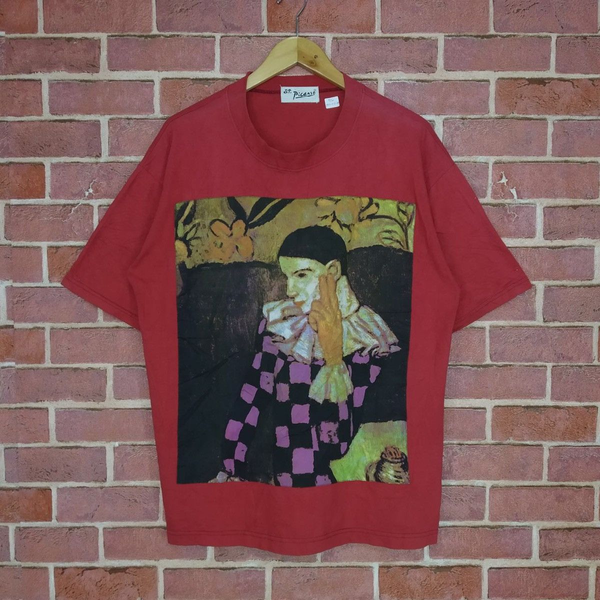 image of Pablo Picasso Artwork Paint Harlequin Image in Red, Men's (Size XL)