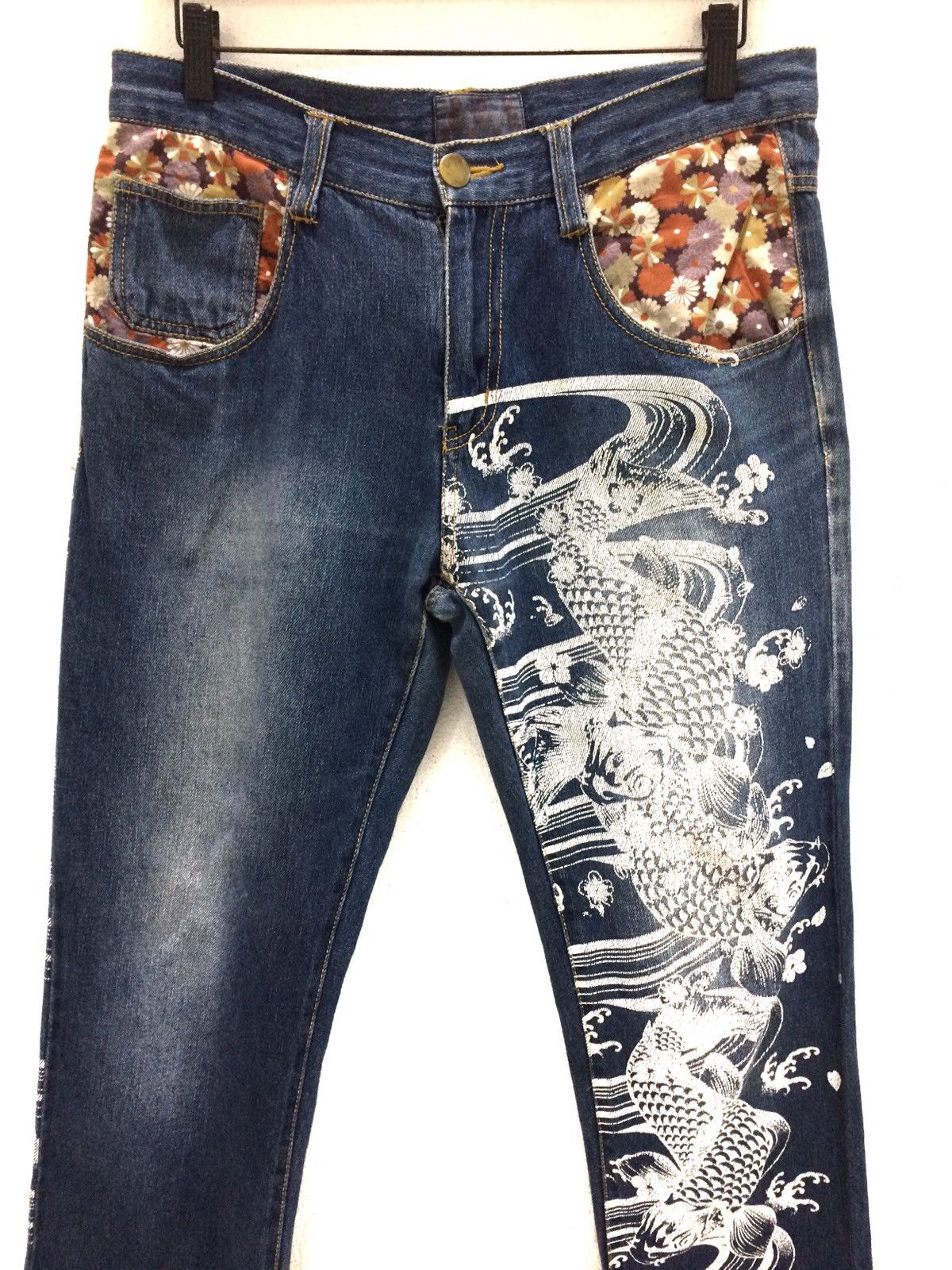 Japanese Brand Japanese Brand Embroidery Fish Koi Full Print Denim Pant Size US 32 / EU 48 - 2 Thumbnail