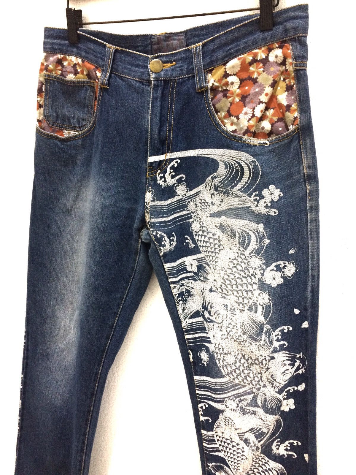 Japanese Brand Japanese Brand Embroidery Fish Koi Full Print Denim Pant Size US 32 / EU 48 - 3 Thumbnail