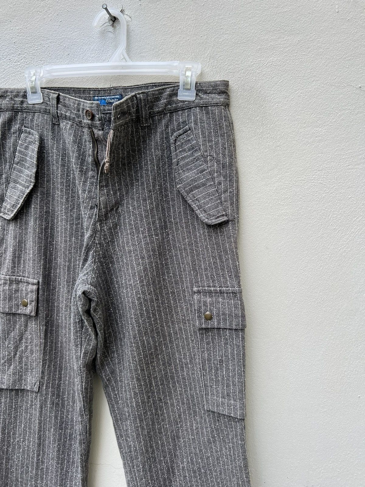 Vintage OTARIE Japan Striped Salt & Pepper Drawstring Cargo Trouser Size US 31 - 8 Thumbnail