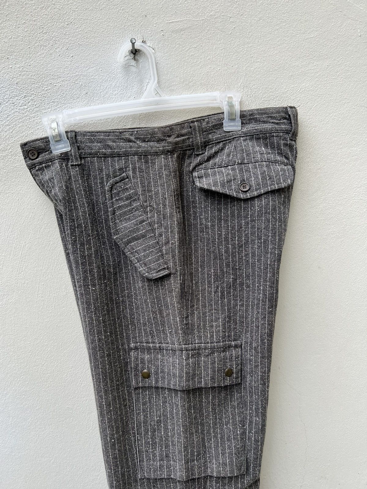 Vintage OTARIE Japan Striped Salt & Pepper Drawstring Cargo Trouser Size US 31 - 17 Thumbnail
