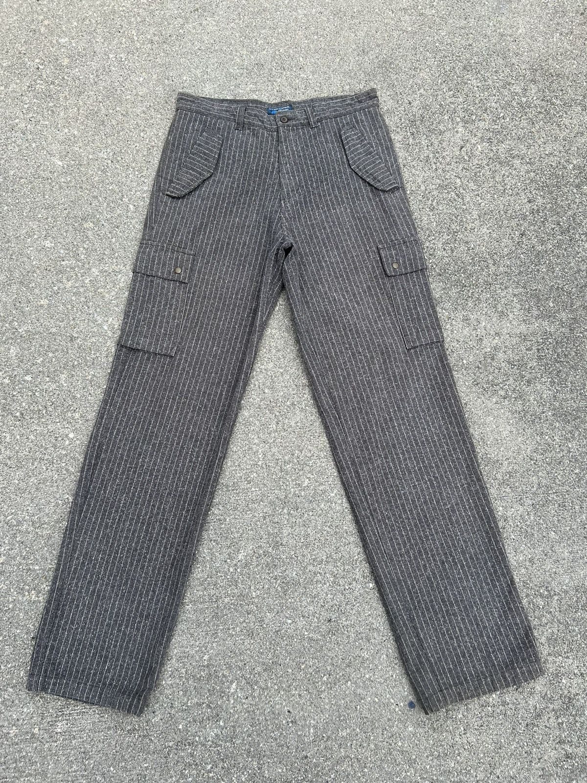 Vintage OTARIE Japan Striped Salt & Pepper Drawstring Cargo Trouser Size US 31 - 1 Thumbnail