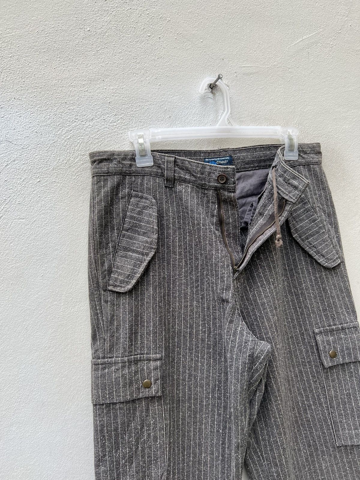 Vintage OTARIE Japan Striped Salt & Pepper Drawstring Cargo Trouser Size US 31 - 5 Thumbnail
