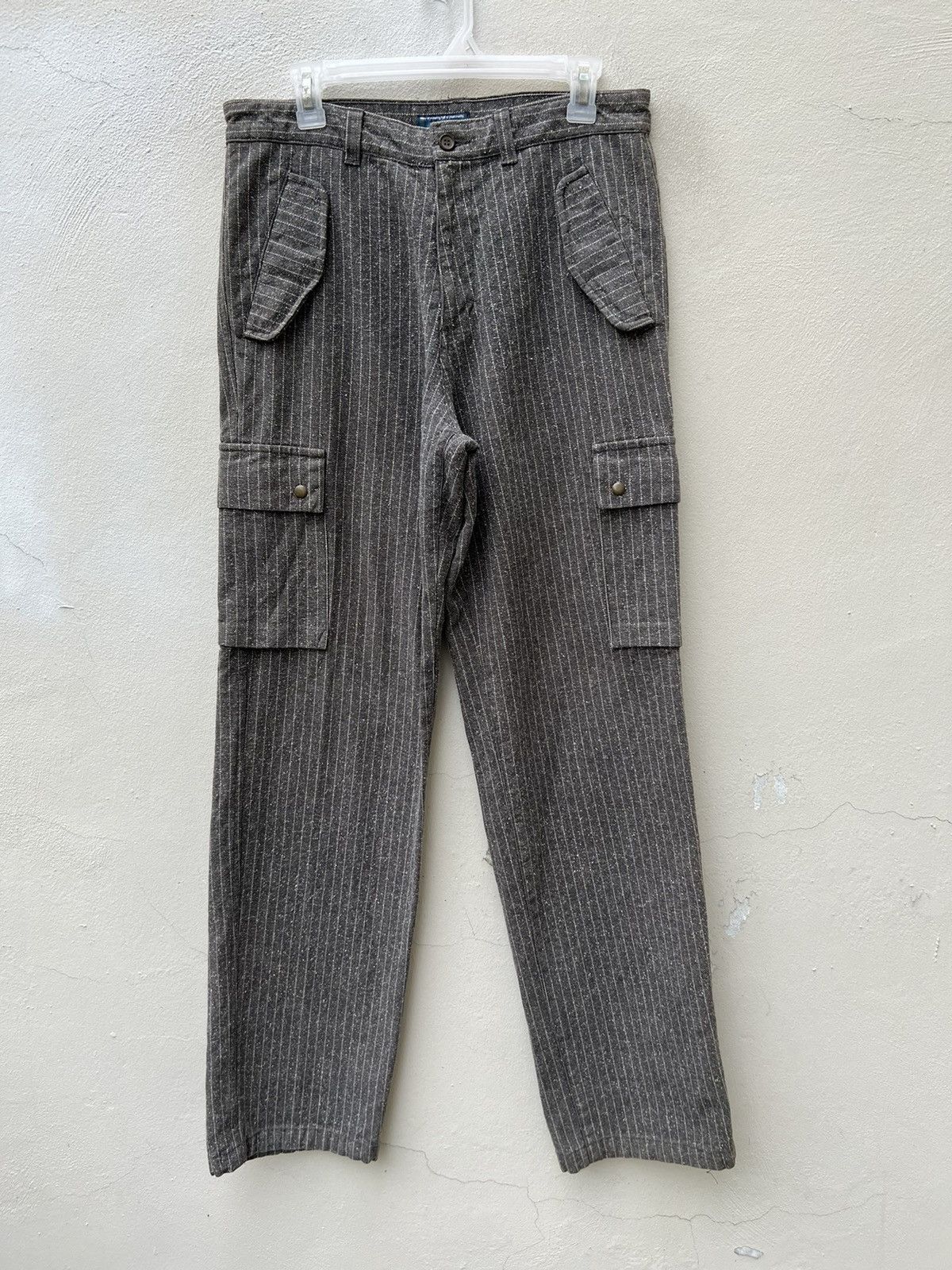 Vintage OTARIE Japan Striped Salt & Pepper Drawstring Cargo Trouser Size US 31 - 3 Thumbnail
